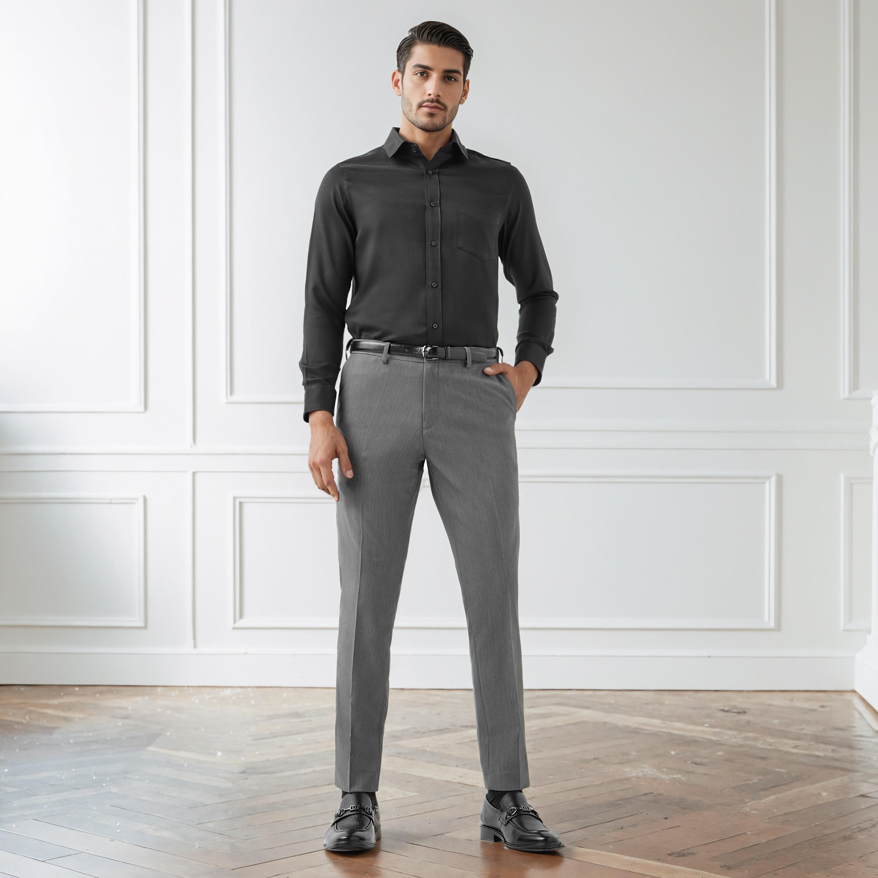 Men Slim Fit Polyester Blend Flexi Waist Formal Trousers-men-clothing-bottoms-trousersandchinos-trousers-image-2