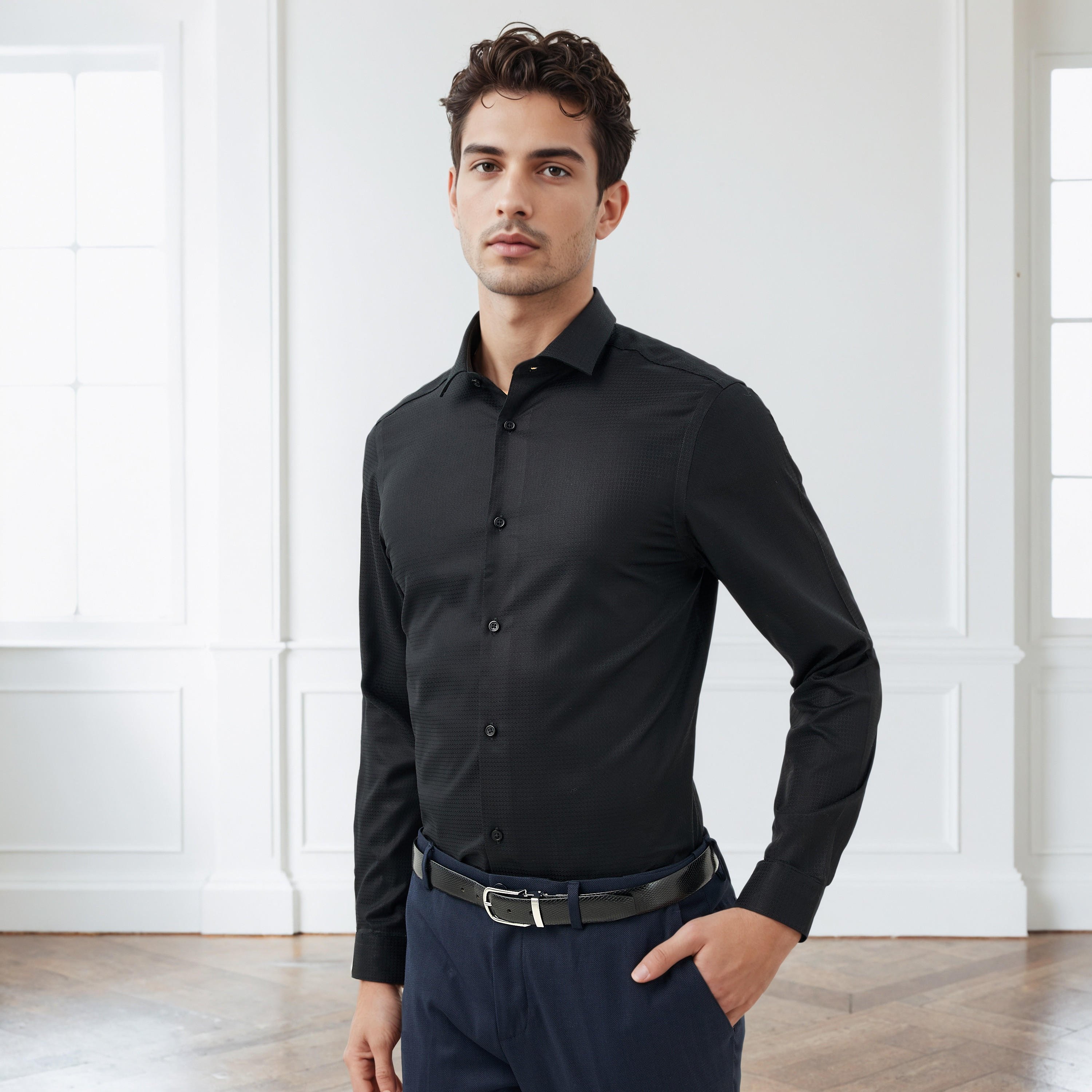 قميص دوبي بقصة عادية وياقة-men-clothing-shirts-image-1
