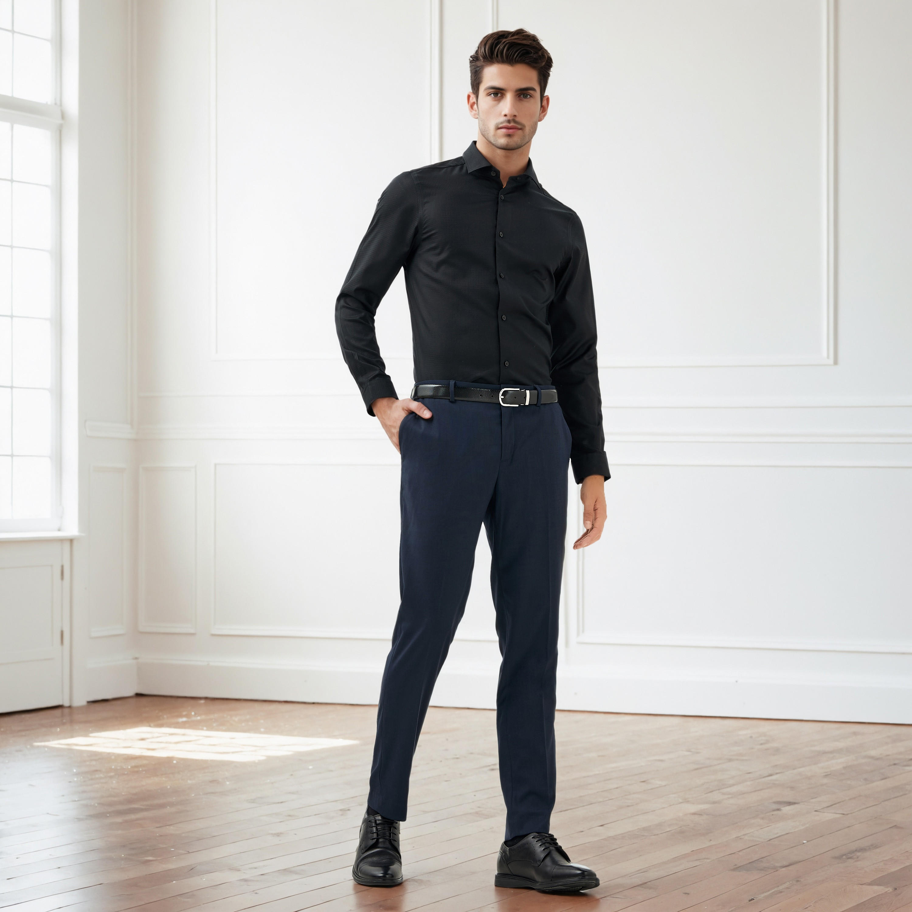 قميص دوبي بقصة عادية وياقة-men-clothing-shirts-image-2
