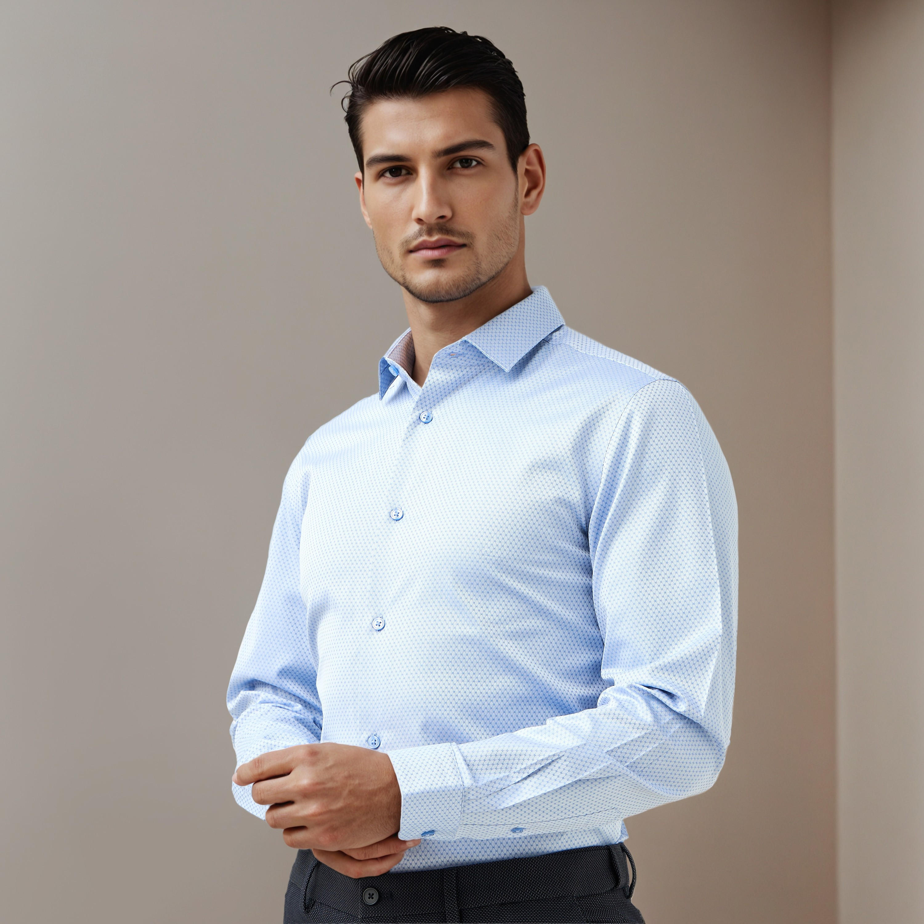 Regular Fit Dobby Shirt with Collar-men-clothing-shirts-image-1