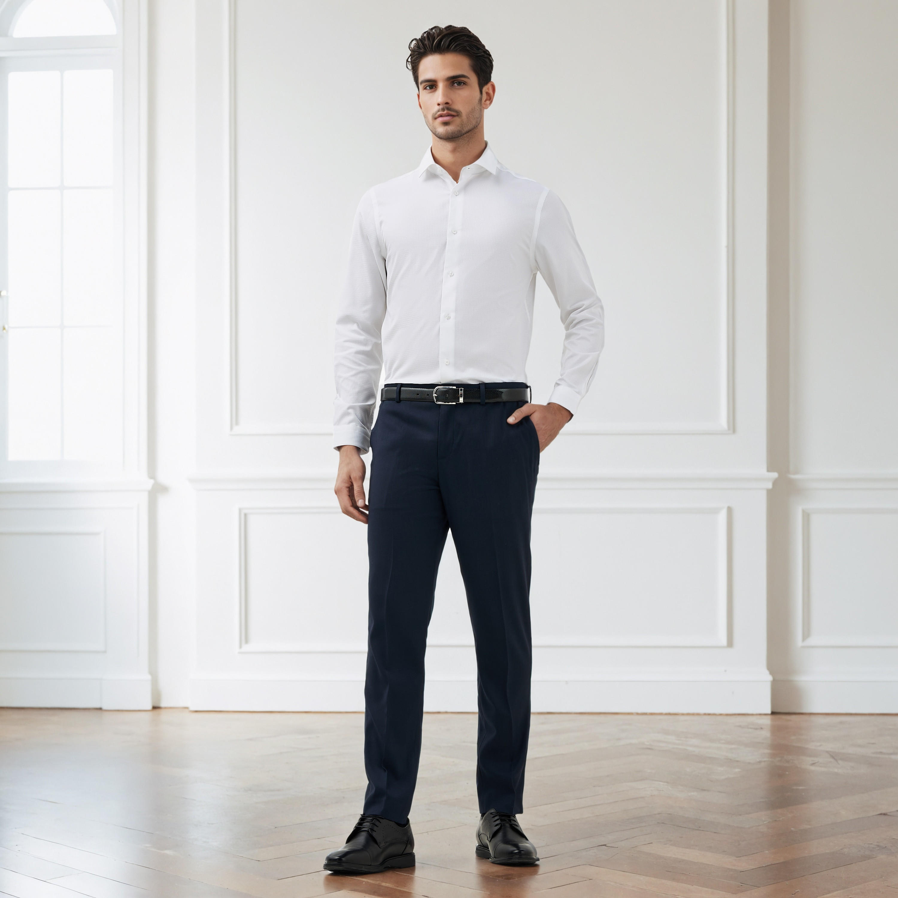 Regular Fit Dobby Shirt with Collar-men-clothing-shirts-image-3
