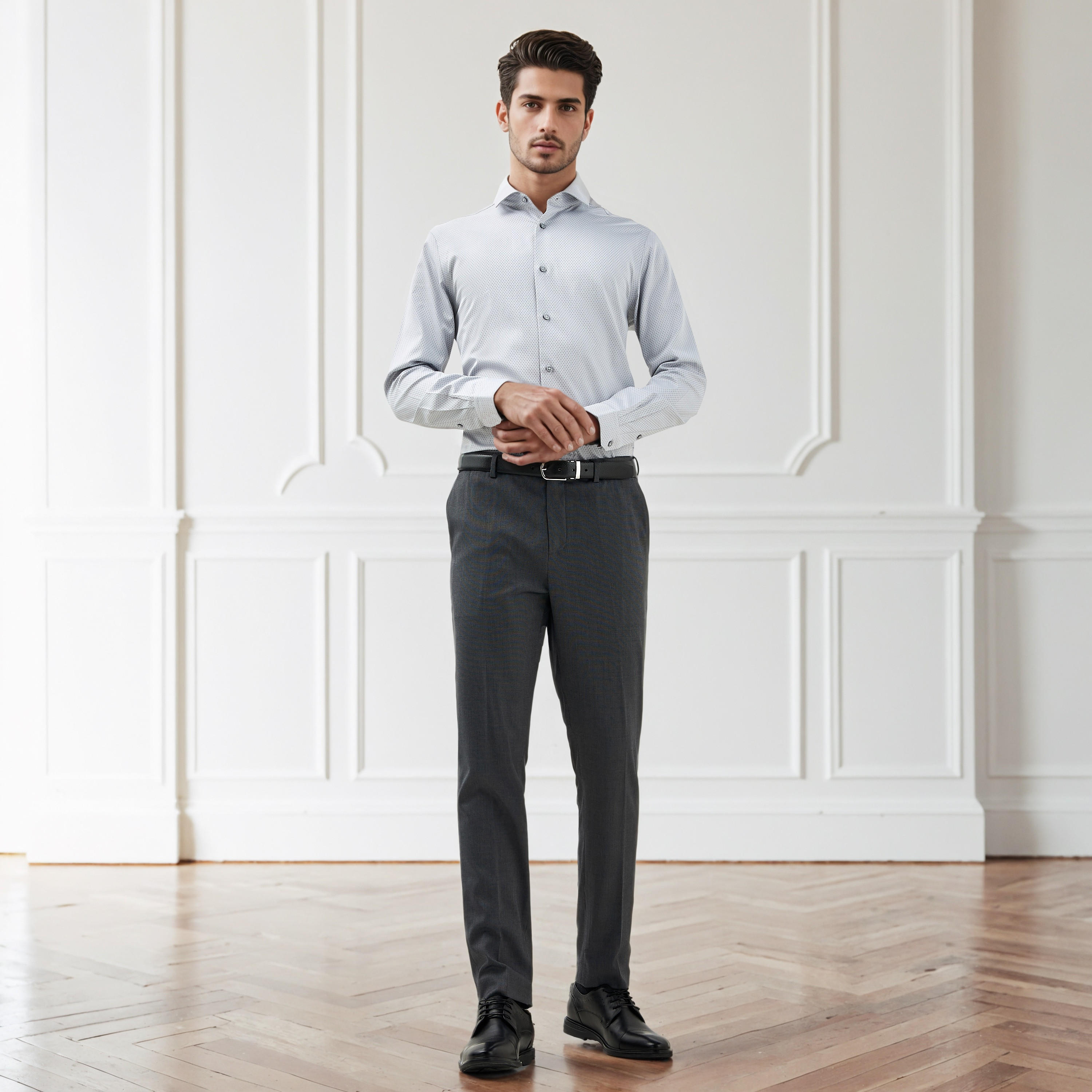 Regular Fit Dobby Shirt with Collar-men-clothing-shirts-image-3
