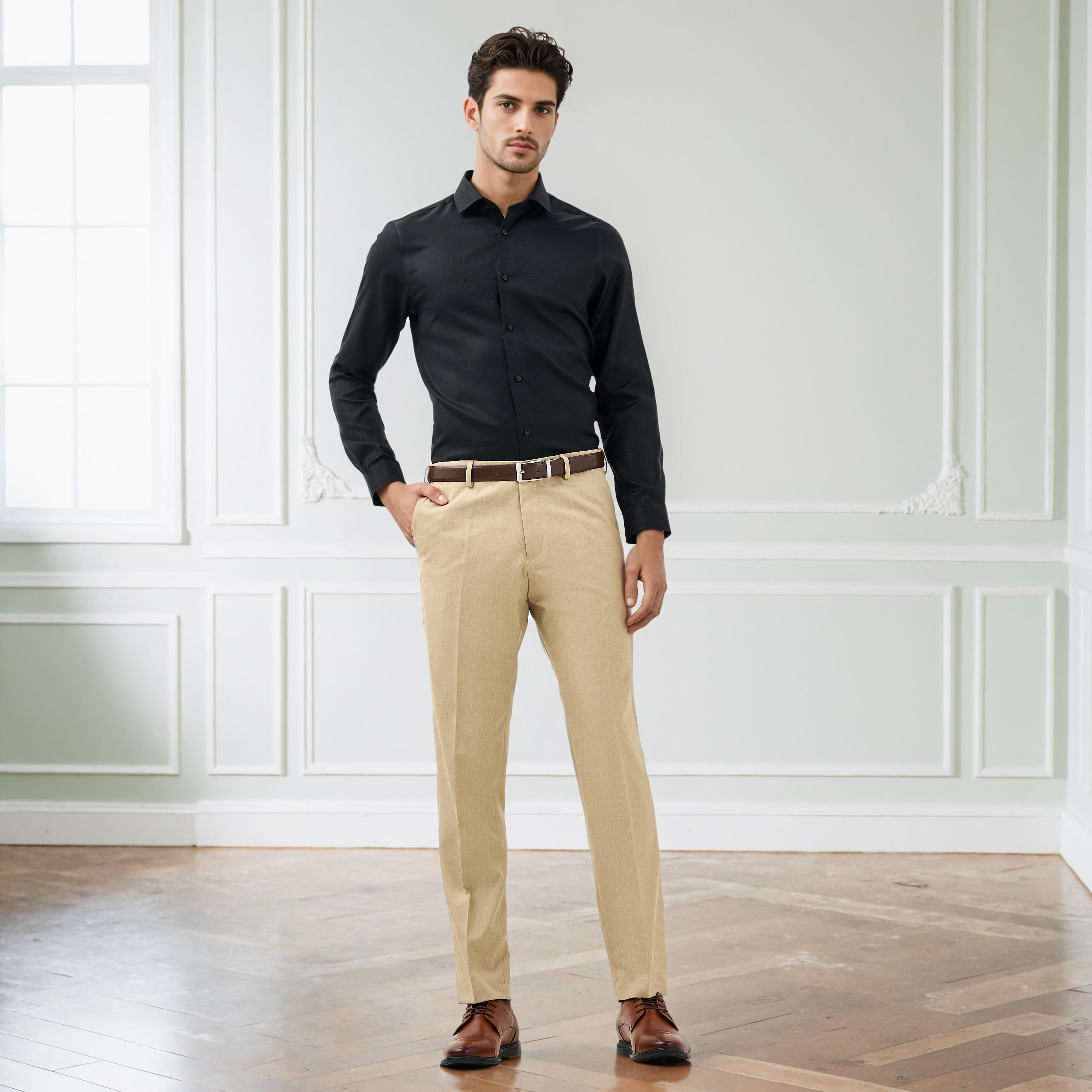 قميص دوبي بقصة ضيقة وياقة-men-clothing-shirts-image-4
