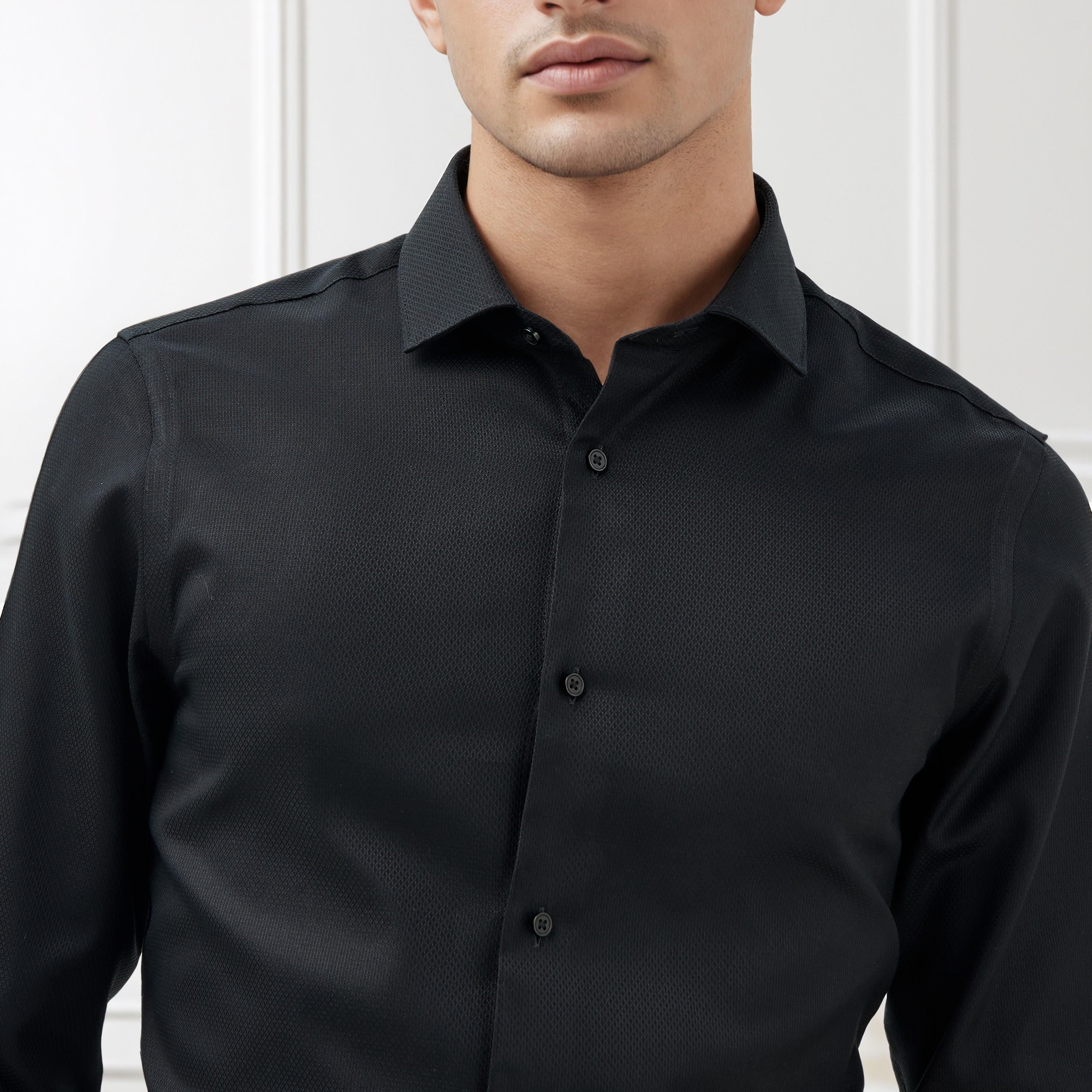 Slim Fit Dobby Shirt with Collar-men-clothing-shirts-image-5