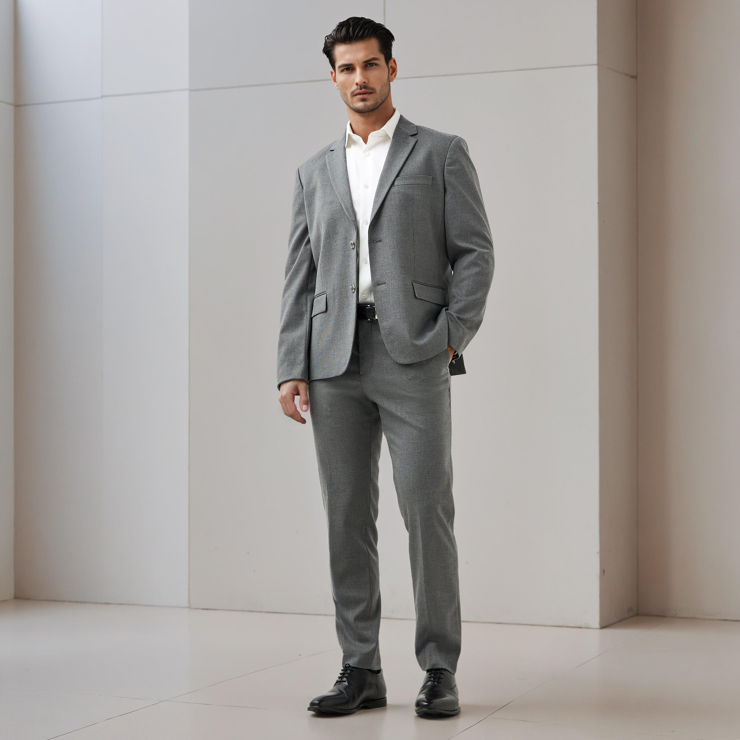 قميص دوبي بقصة ضيقة وياقة-men-clothing-shirts-image-2