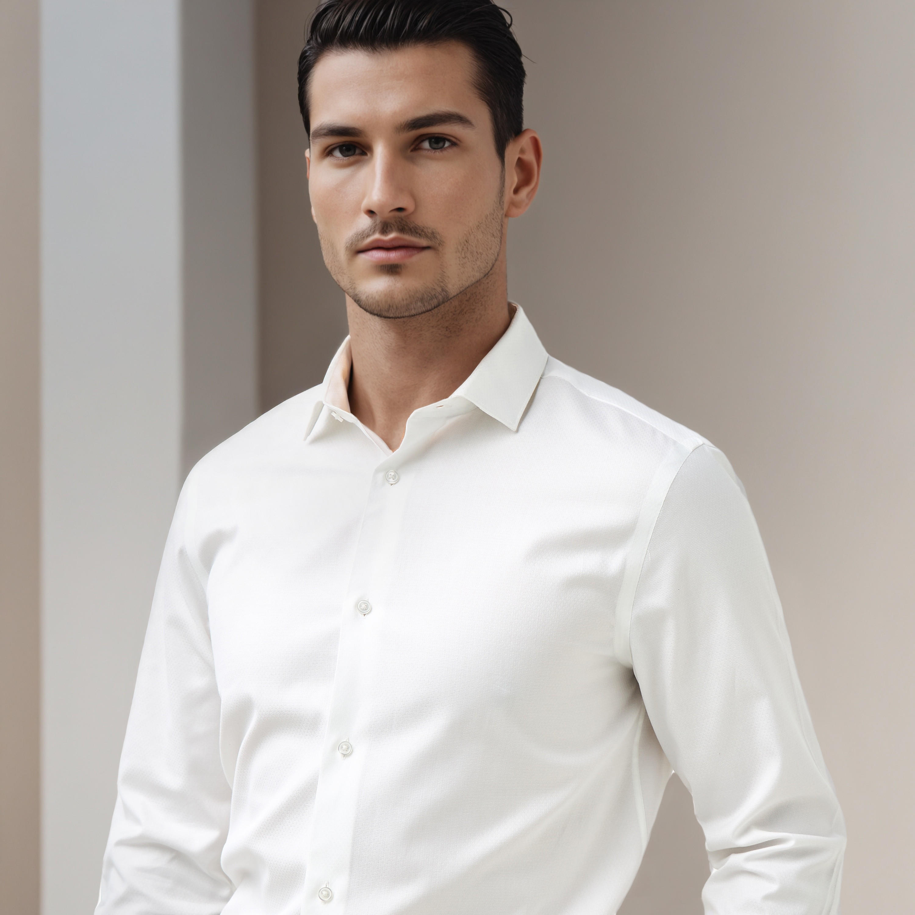 قميص دوبي بقصة ضيقة وياقة-men-clothing-shirts-image-5