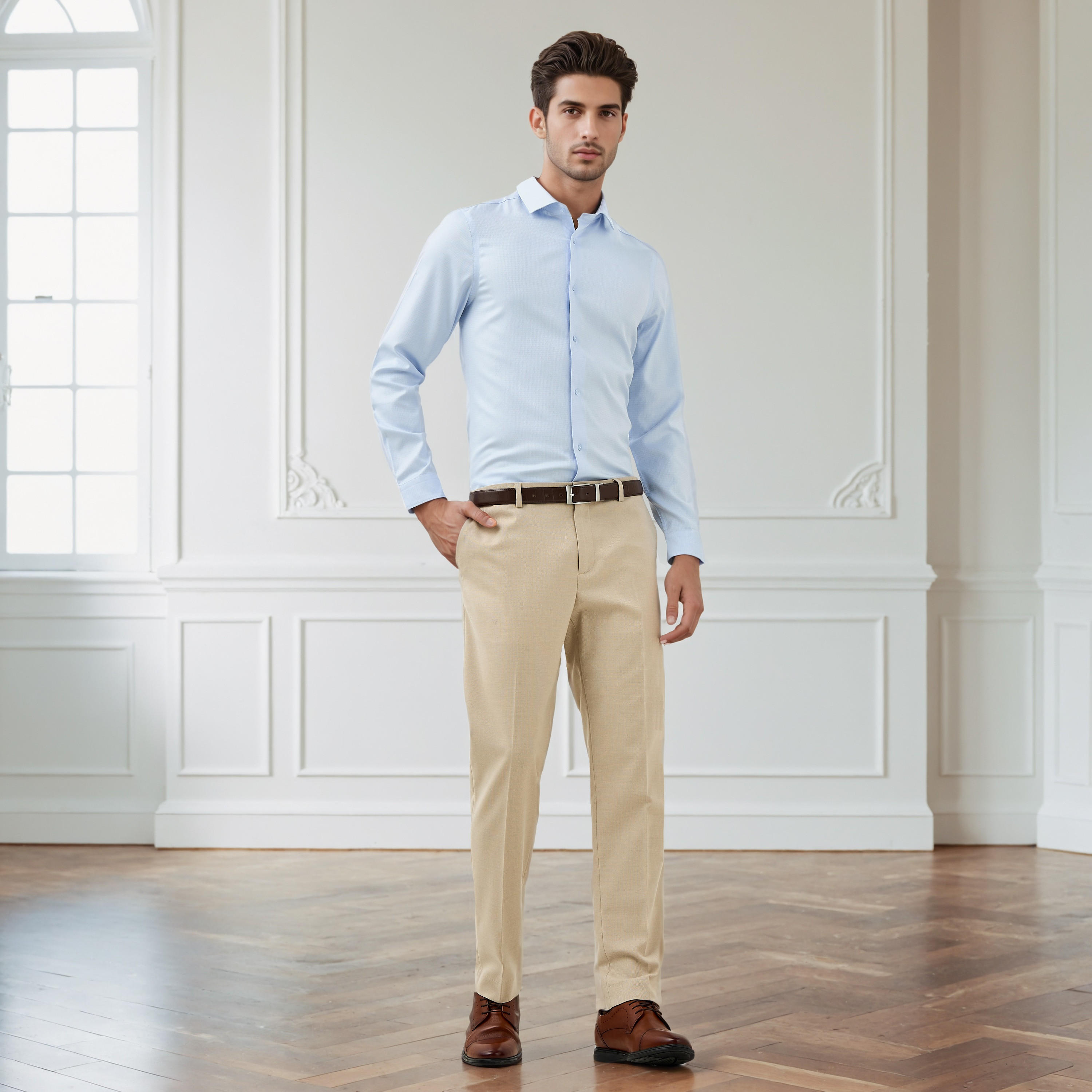 Slim Fit Dobby Shirt with Collar-men-clothing-shirts-image-2
