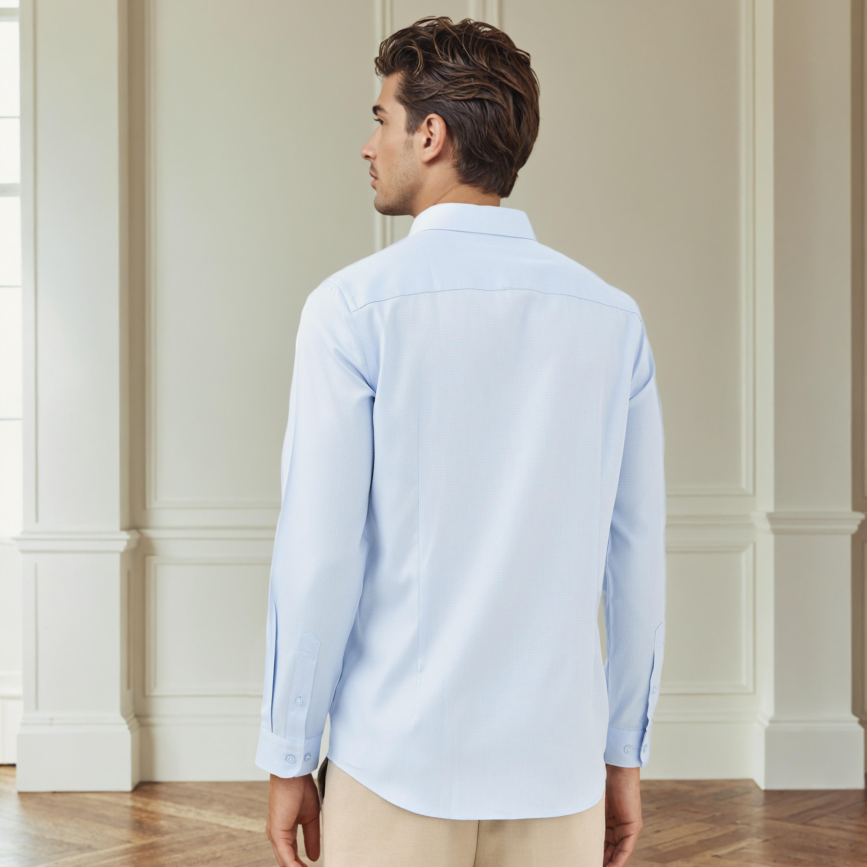 Slim Fit Dobby Shirt with Collar-men-clothing-shirts-image-3