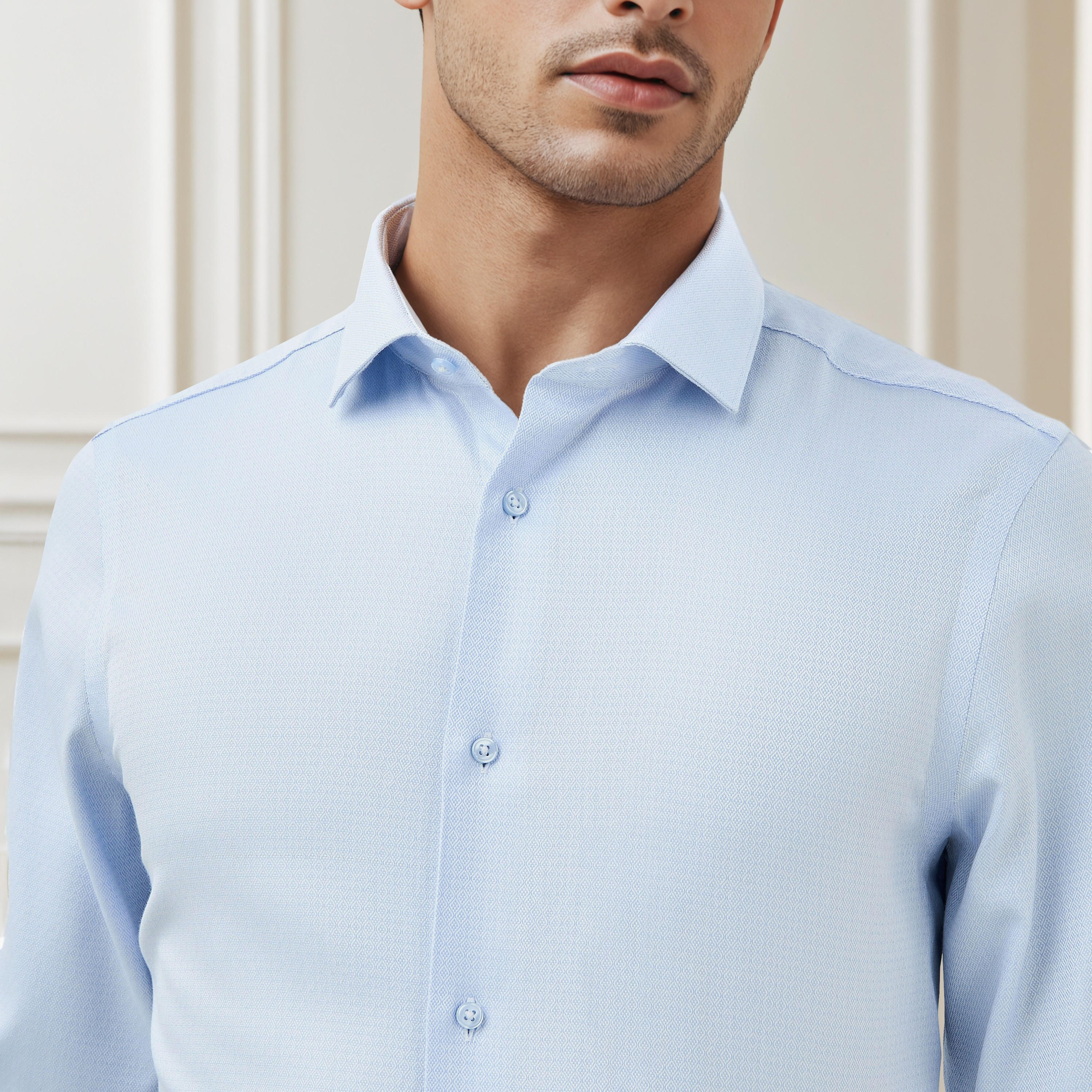 Slim Fit Dobby Shirt with Collar-men-clothing-shirts-image-5