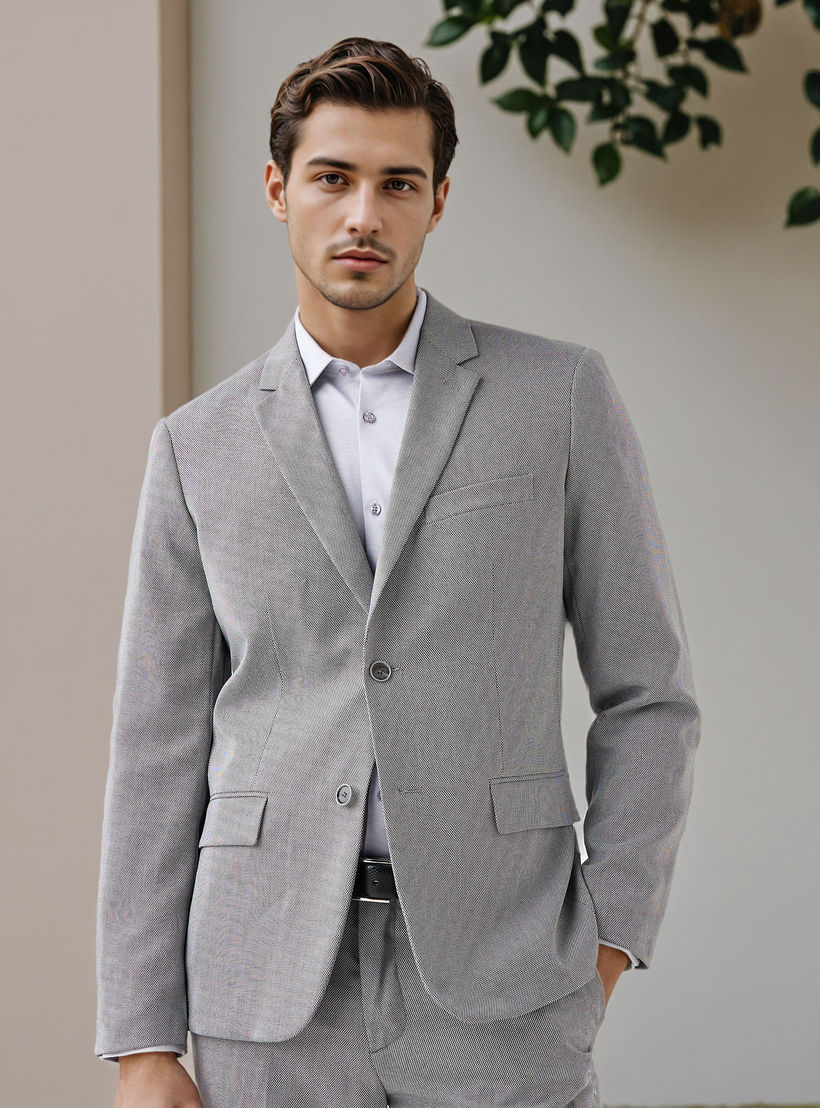 بليزر دوبي بارز الملمس بجيب فردي على الصدر-men-winterwear-jacketsandblazers-image-1