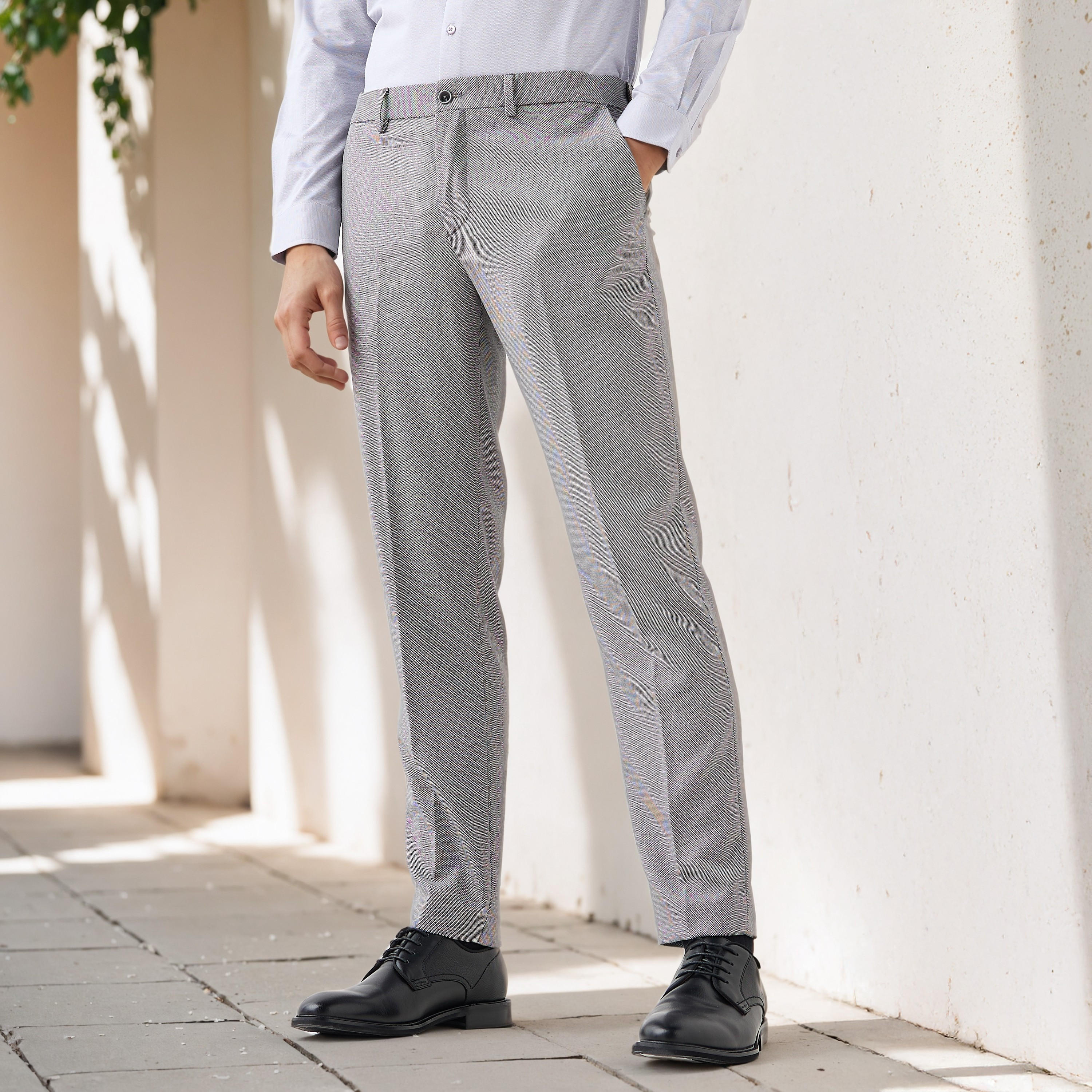 Slim Fit Dobby Flexi Waist Trousers-men-clothing-bottoms-trousersandchinos-trousers-image-1