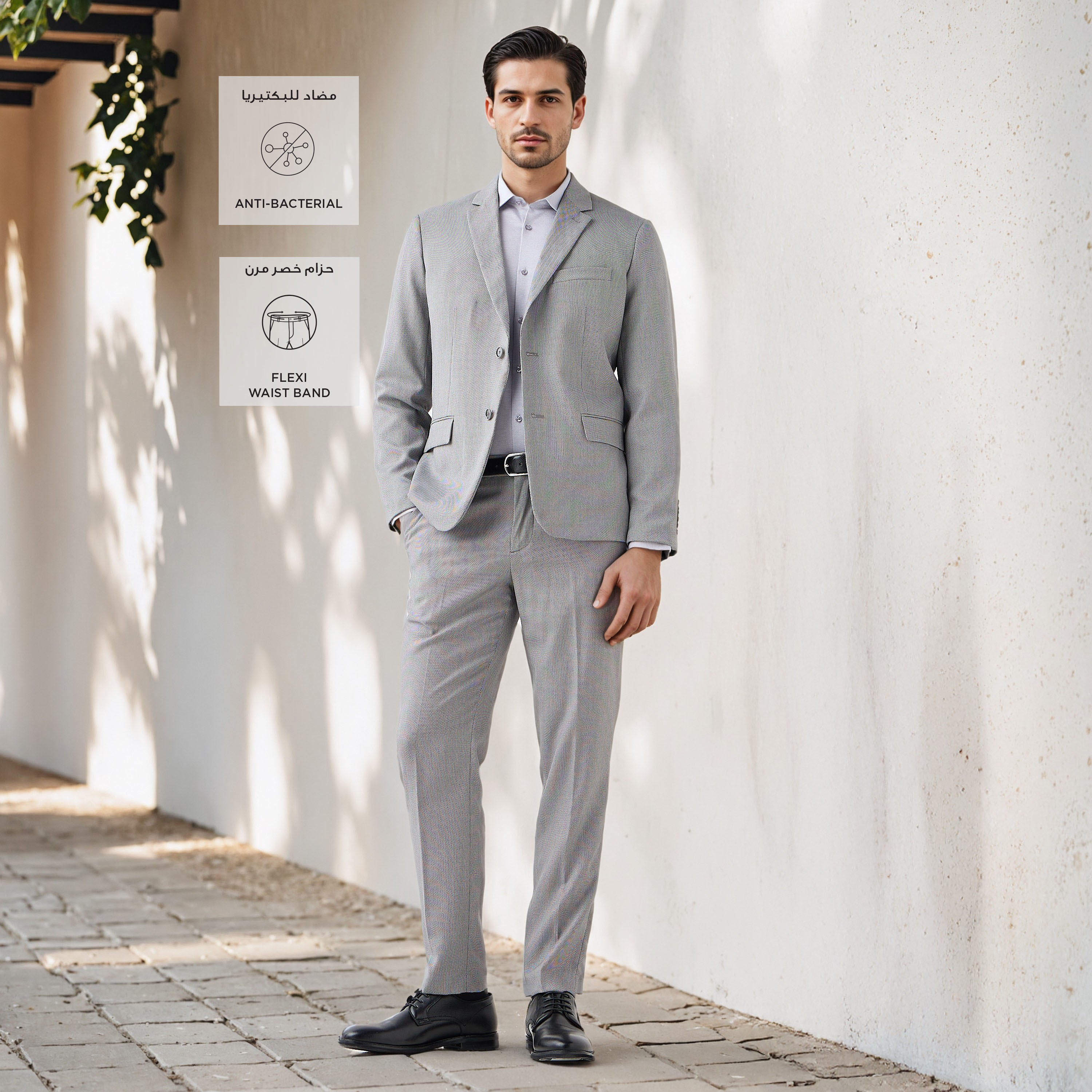 Slim Fit Dobby Flexi Waist Trousers-men-clothing-bottoms-trousersandchinos-trousers-image-2
