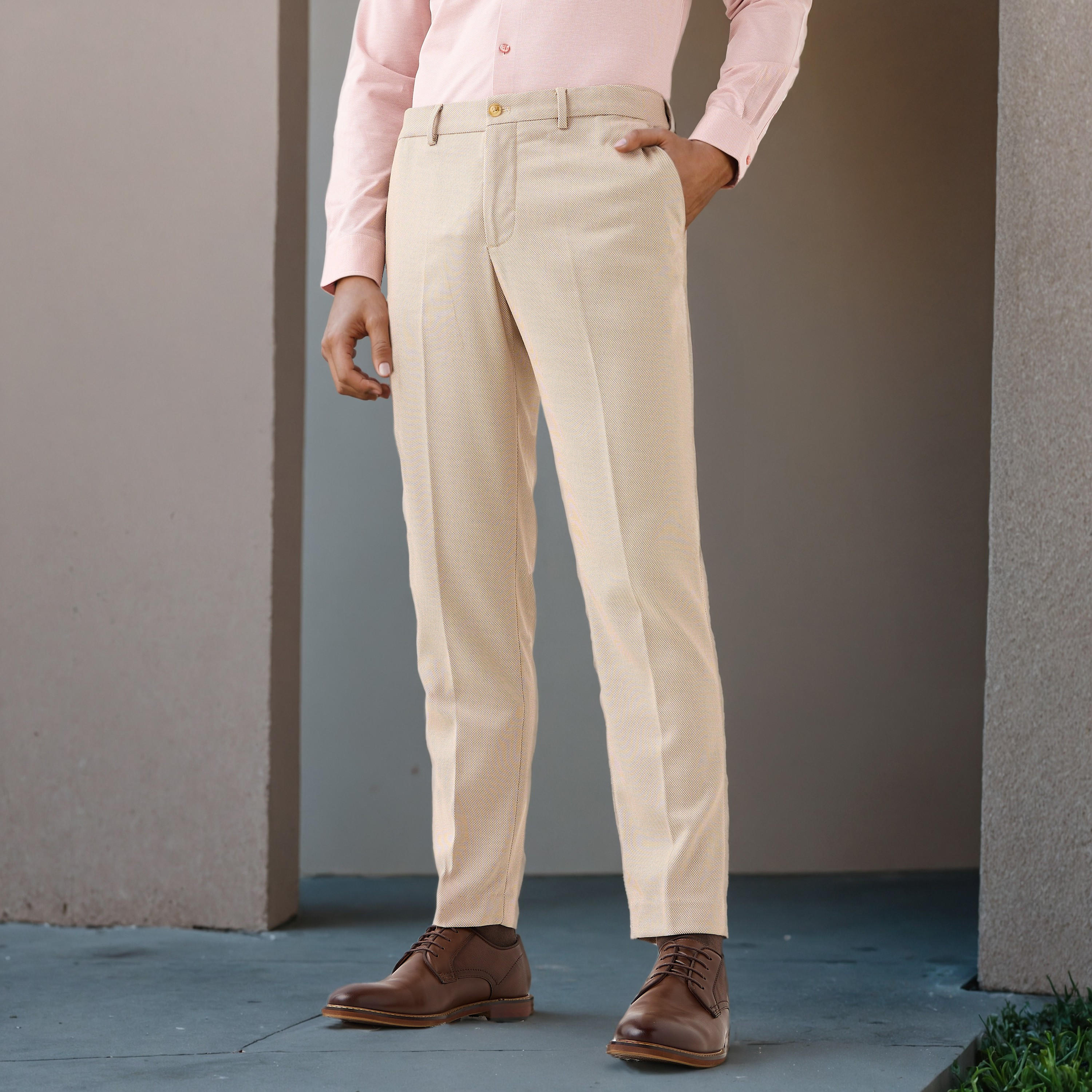 بنطلون دوبي بقصّة سليم وخصر مطاطي-men-clothing-bottoms-trousersandchinos-trousers-image-4
