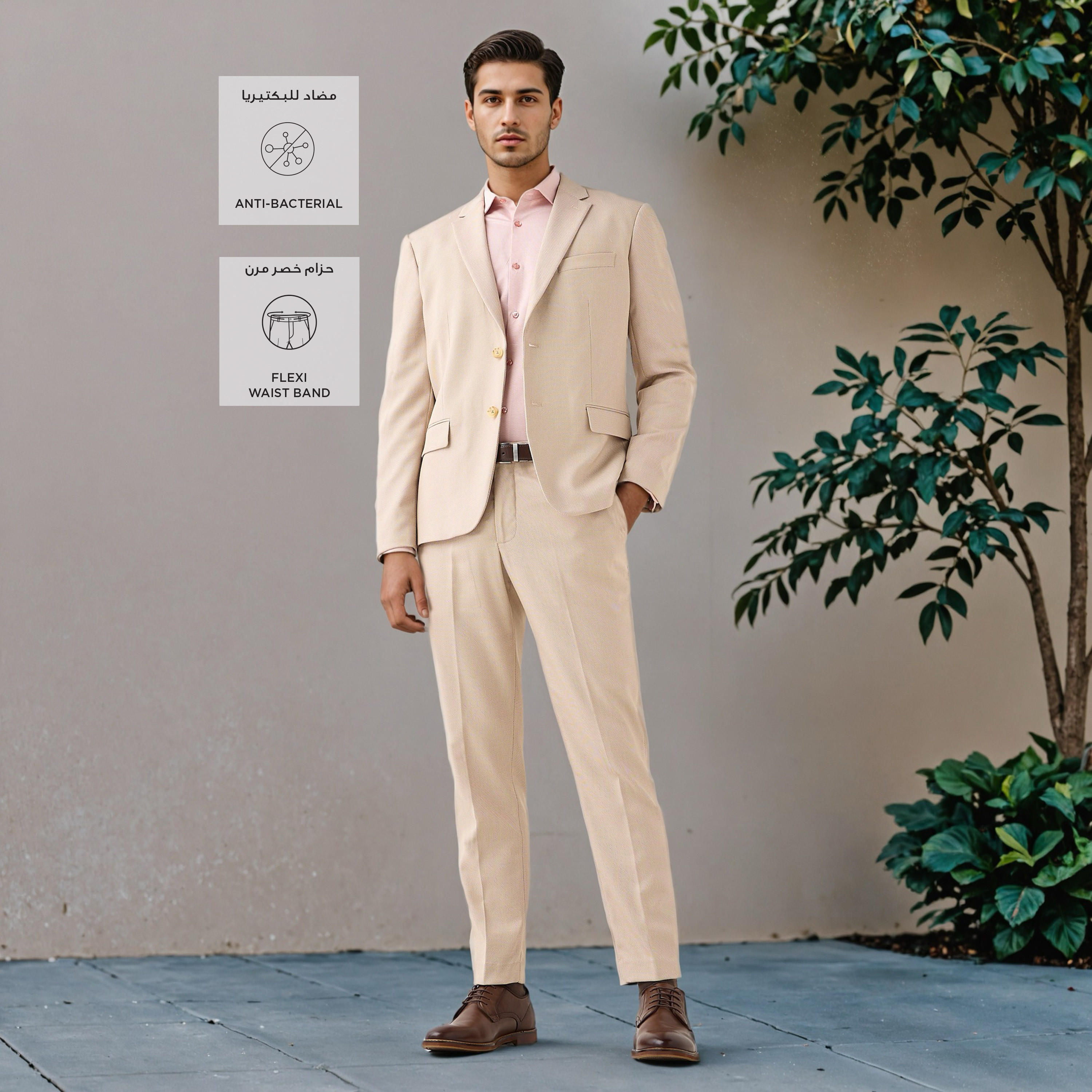 بنطلون دوبي بقصّة سليم وخصر مطاطي-men-clothing-bottoms-trousersandchinos-trousers-image-3