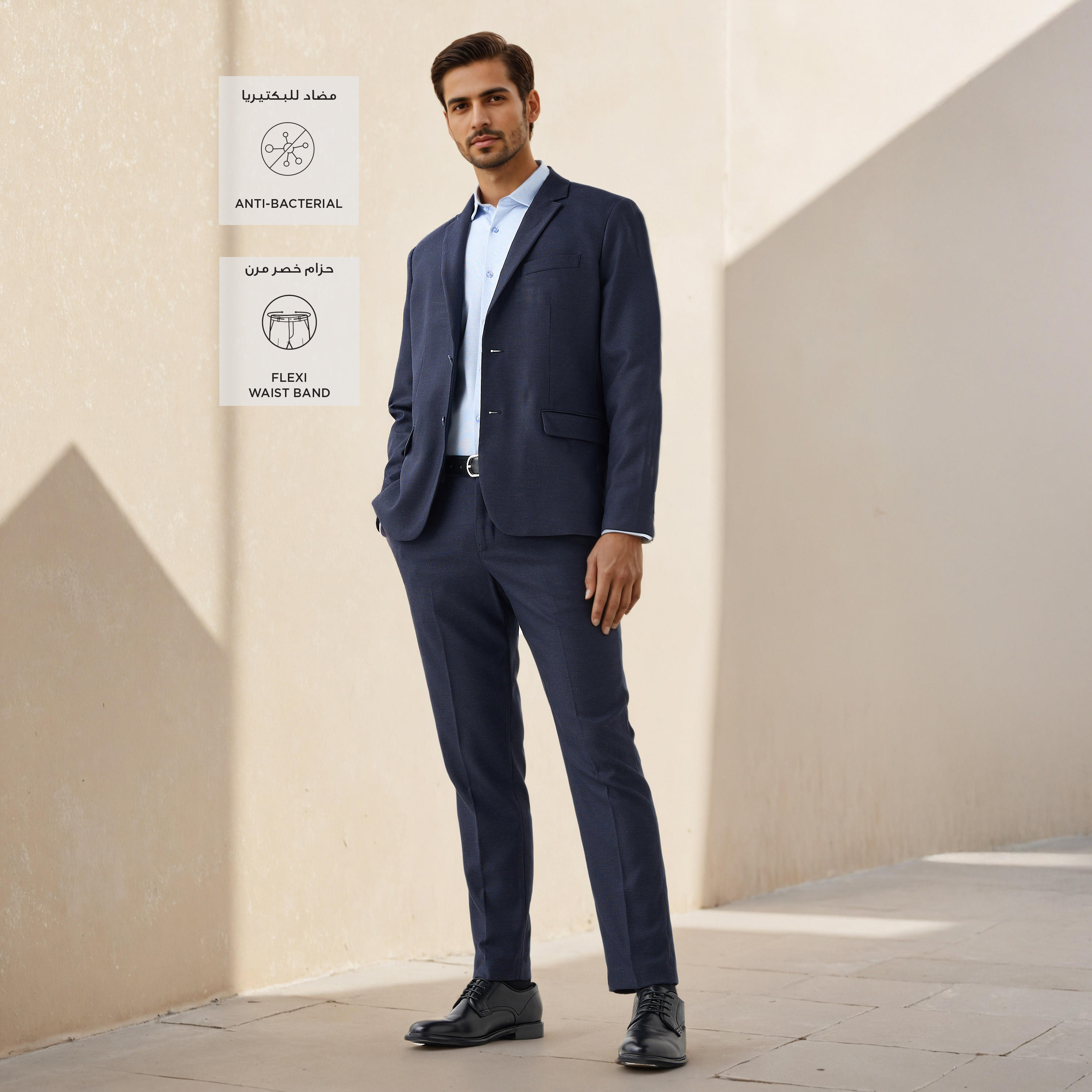 Slim Fit Dobby Flexi Waist Trousers-men-clothing-bottoms-trousersandchinos-trousers-image-2