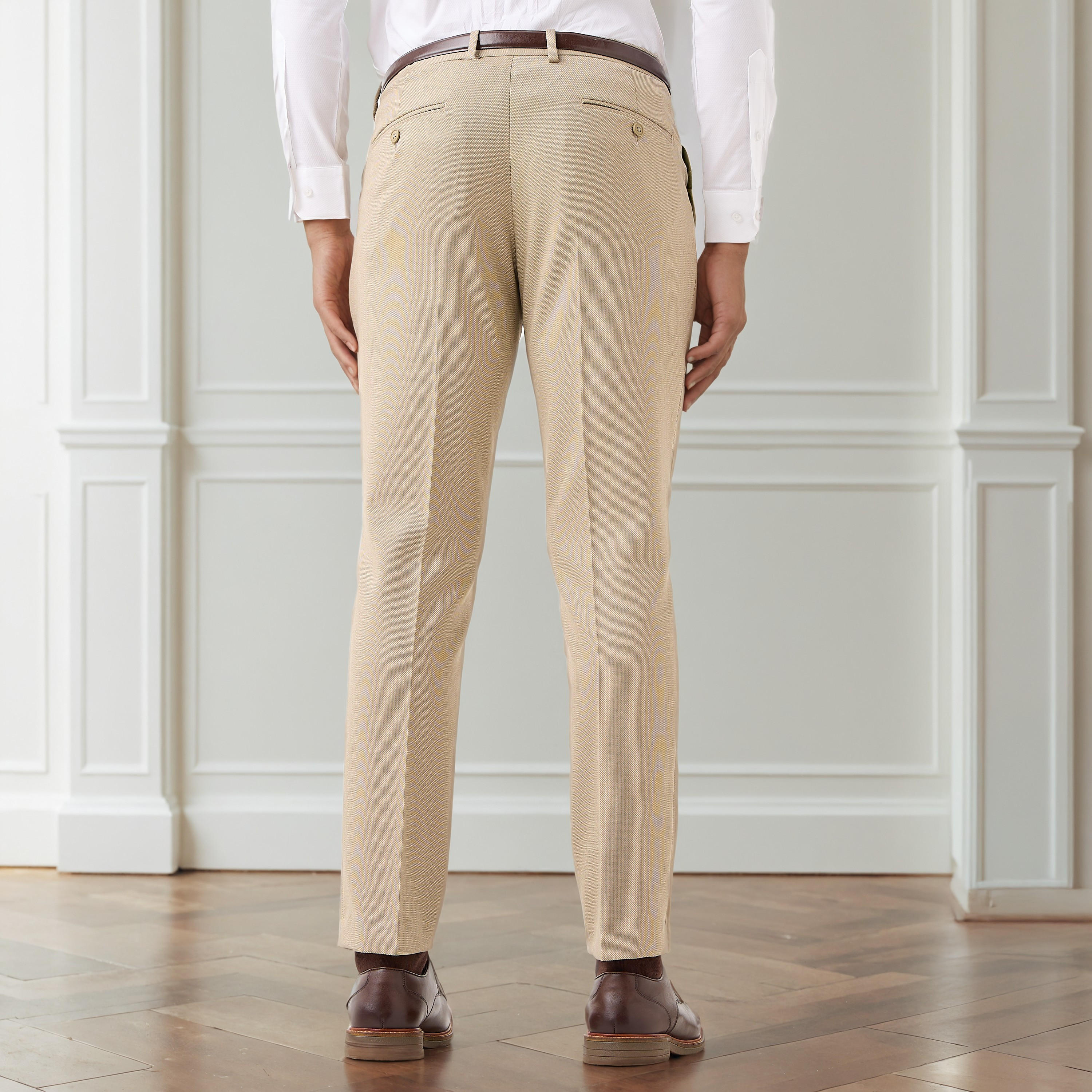بنطلون رسمي بقصّة سليم وخصر مرن وحزام للرجال-men-clothing-bottoms-trousersandchinos-trousers-image-3