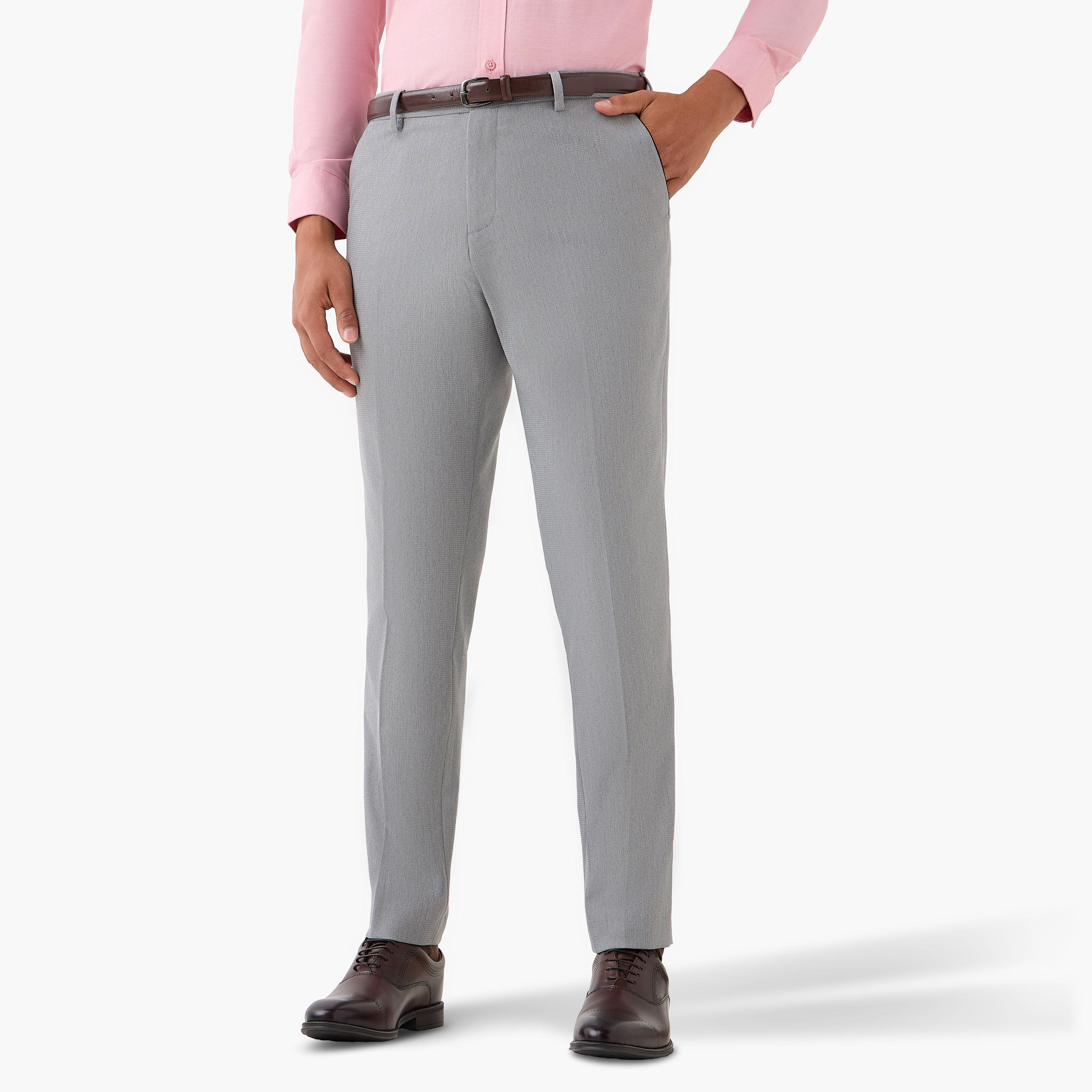 Men Slim Fit Flexi Waist Belted Formal Trousers-men-clothing-bottoms-trousersandchinos-trousers-image-1