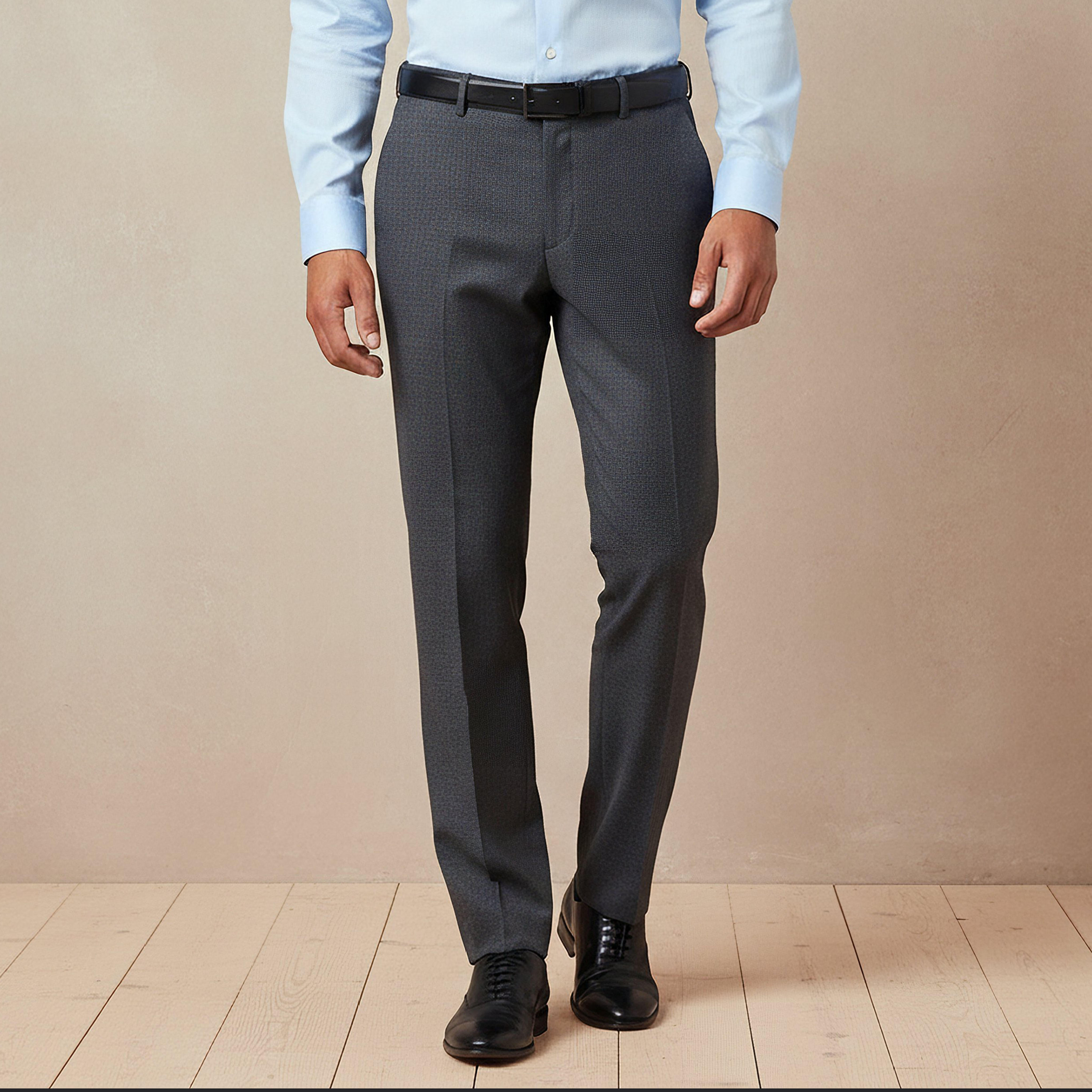 Men Slim Fit Flexi Waist Belted Formal Trousers-men-clothing-bottoms-trousersandchinos-trousers-image-1