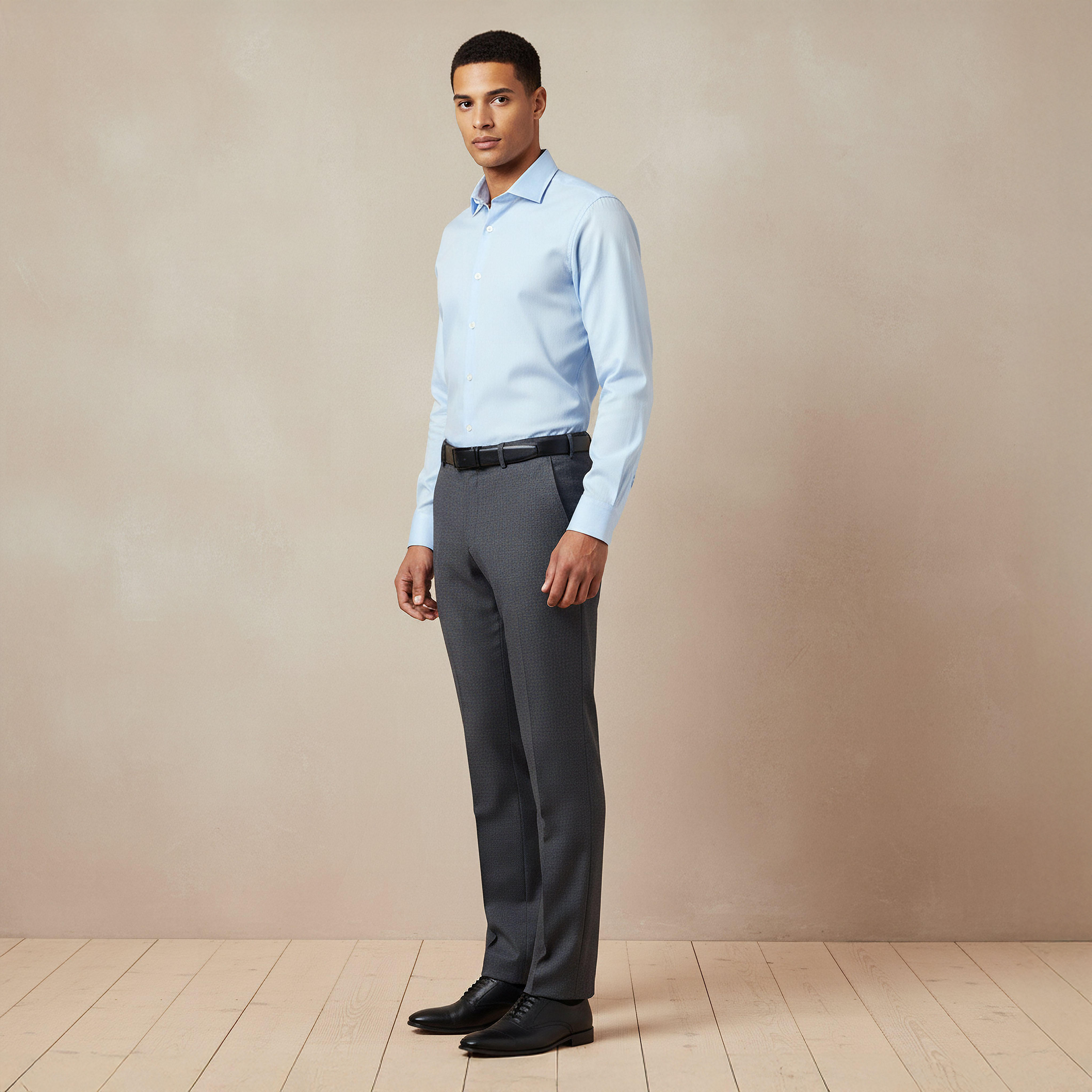 Men Slim Fit Flexi Waist Belted Formal Trousers-men-clothing-bottoms-trousersandchinos-trousers-image-2