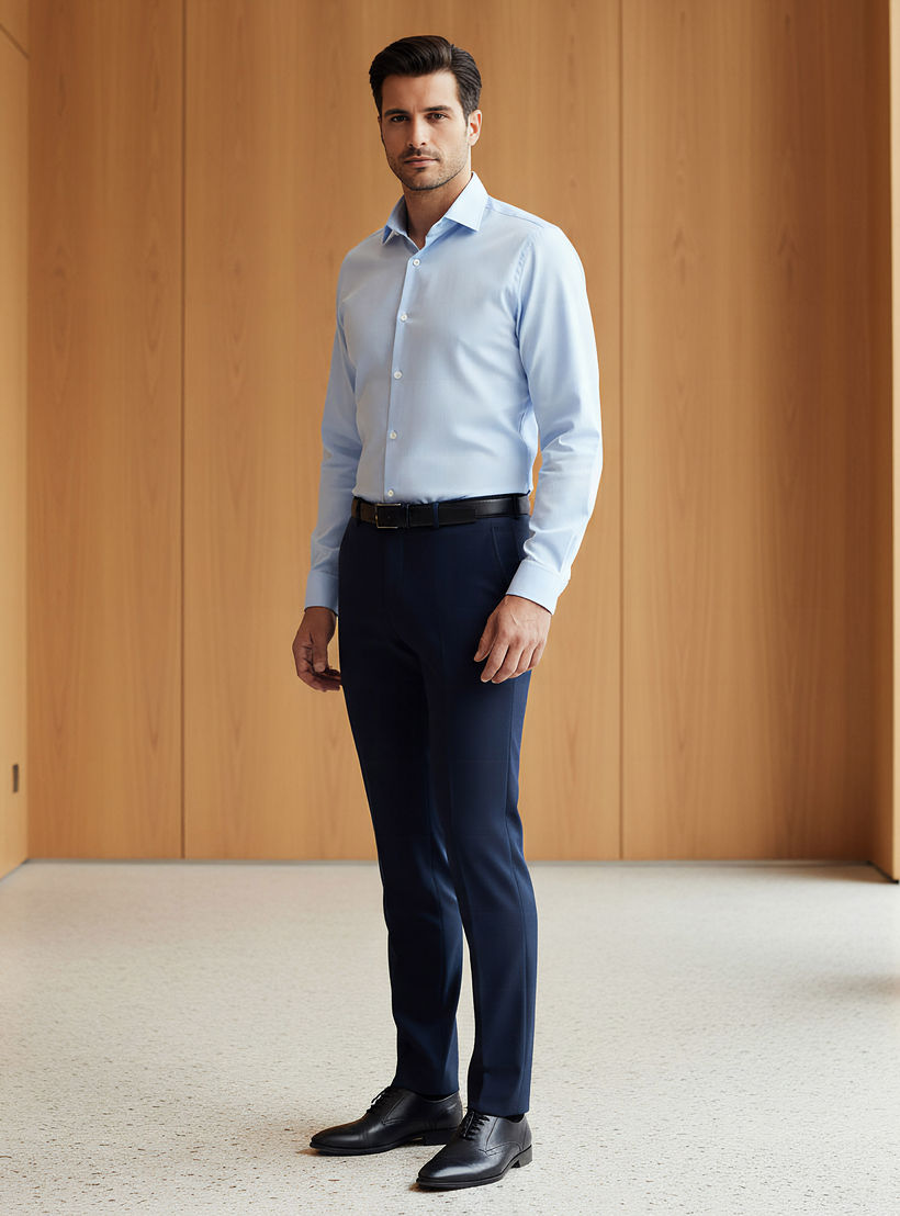 Men Slim Fit Flexi Waist Belted Formal Trousers-men-clothing-bottoms-trousersandchinos-trousers-image-2