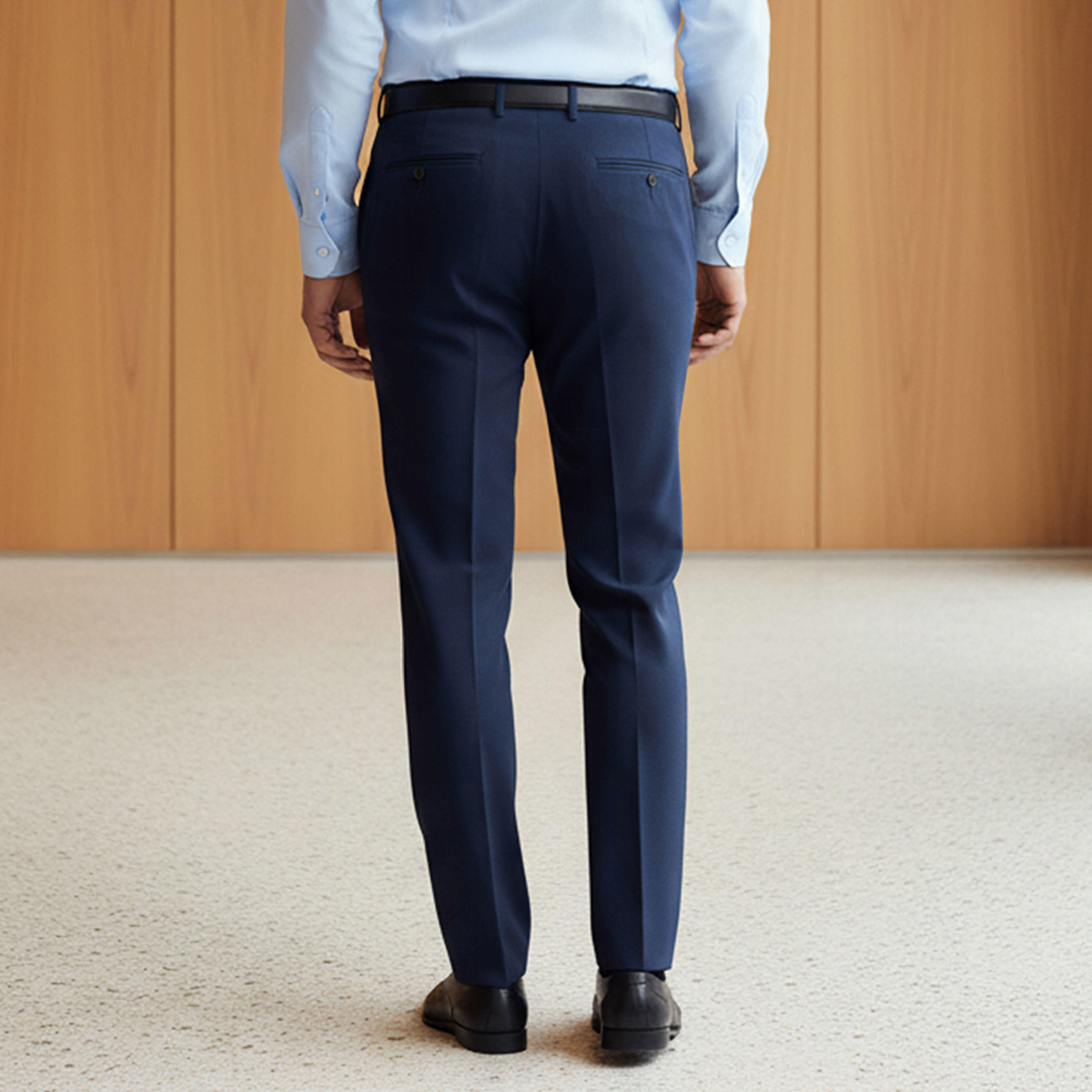Men Slim Fit Flexi Waist Belted Formal Trousers-men-clothing-bottoms-trousersandchinos-trousers-image-3
