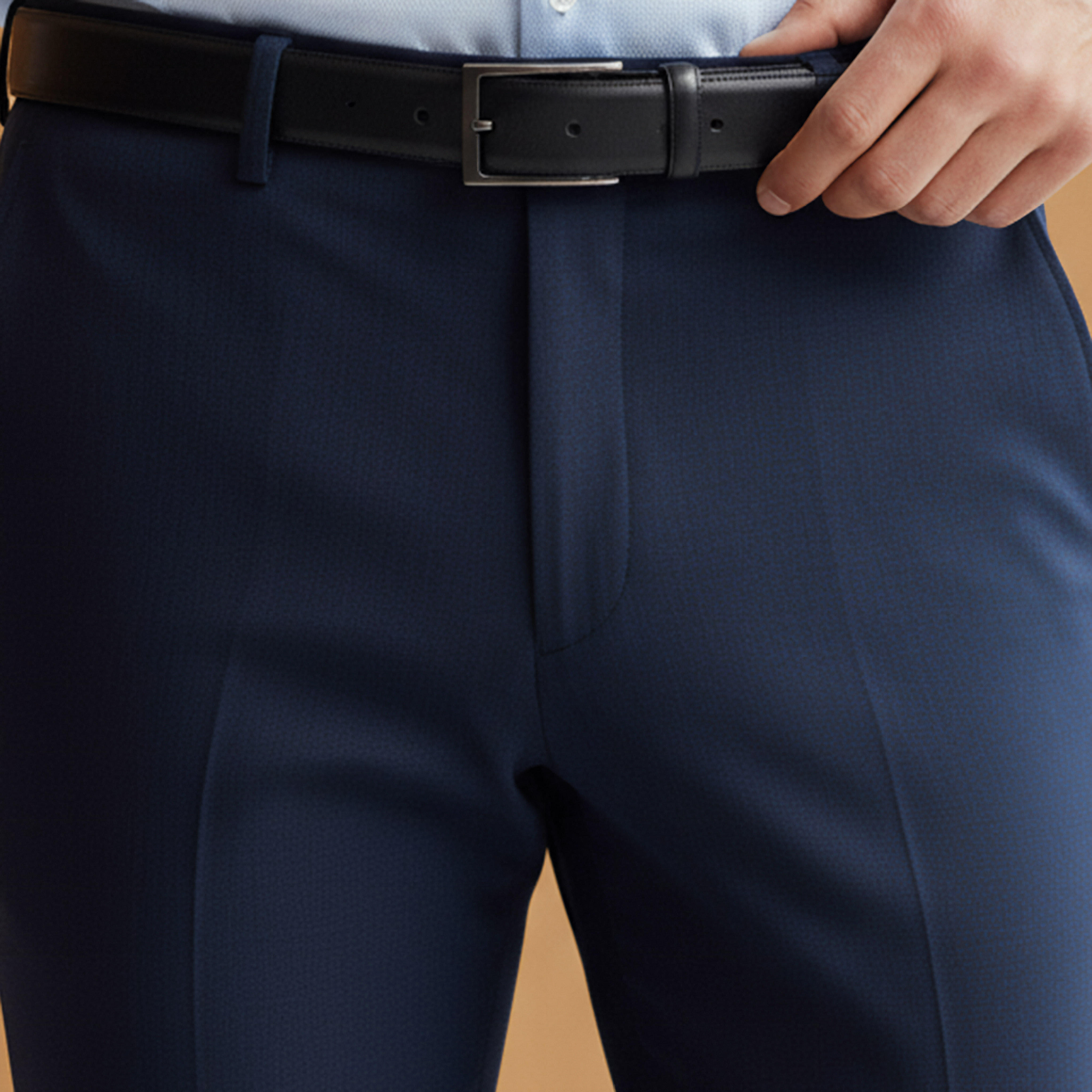 Men Slim Fit Flexi Waist Belted Formal Trousers-men-clothing-bottoms-trousersandchinos-trousers-image-4