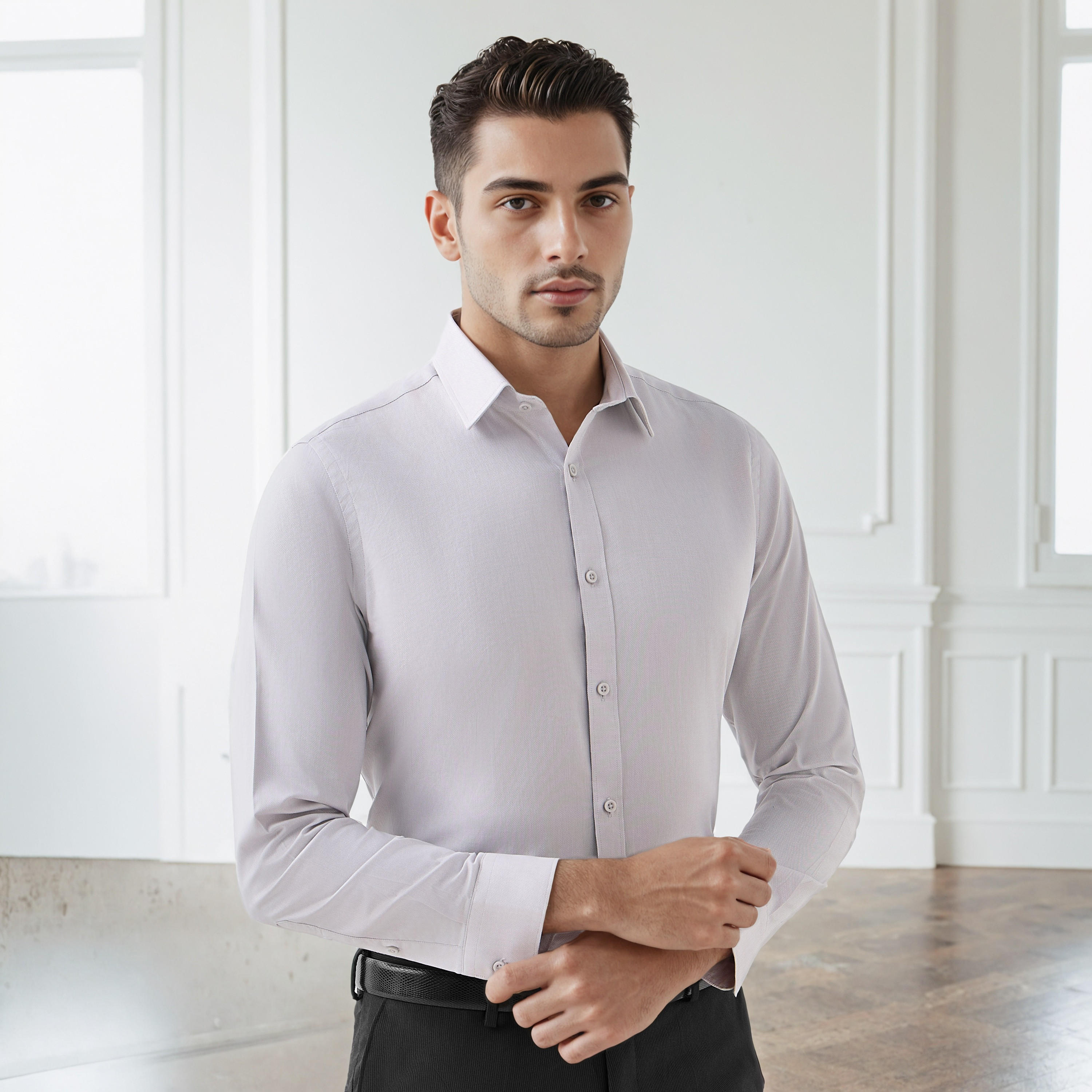 Men Regular Fit Collared Textured Long Sleeves Shirt-men-clothing-shirts-image-1
