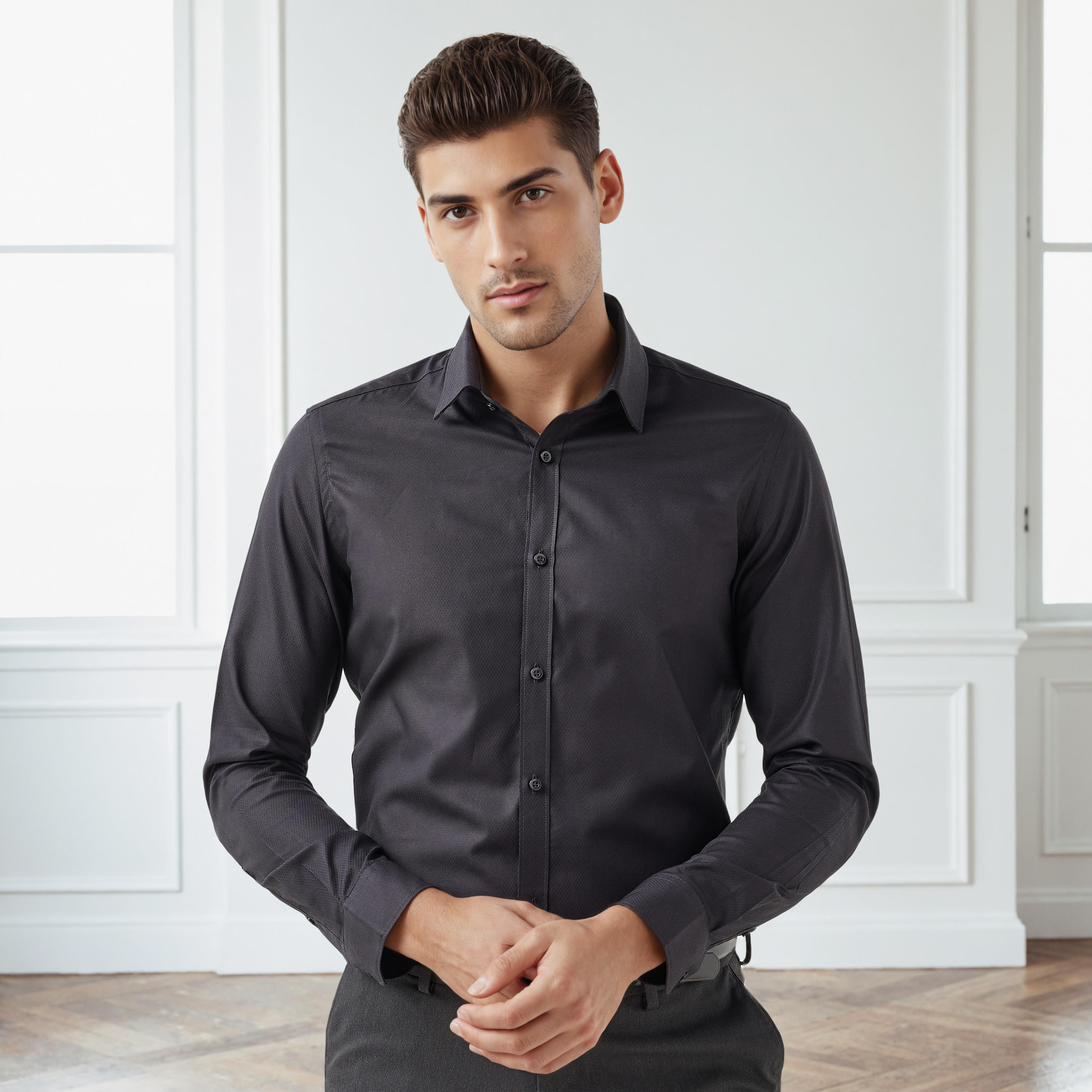 Men Regular Fit Collared Textured Long Sleeves Shirt-men-clothing-shirts-image-1