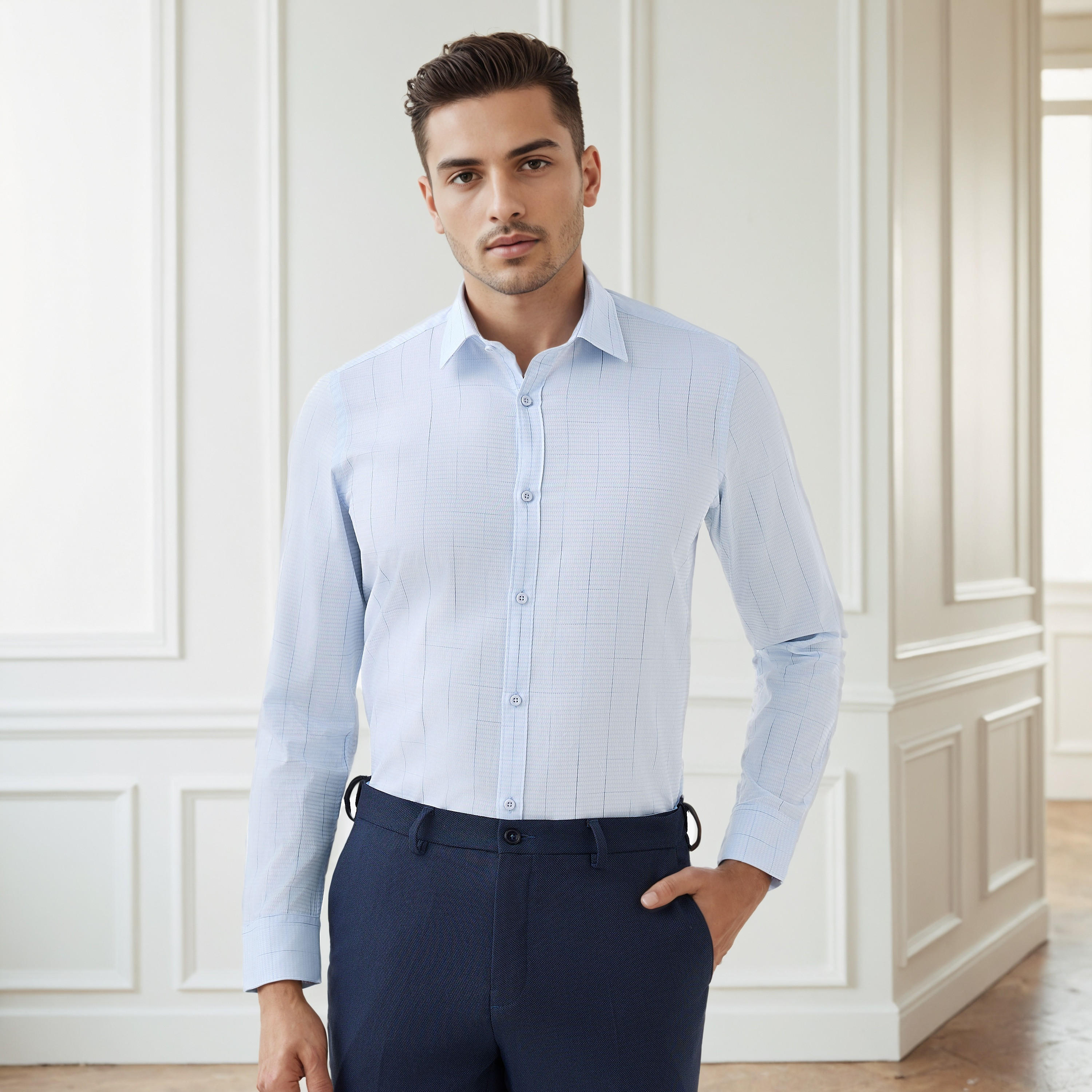 Men Regular Fit Collared Textured Long Sleeves Shirt-men-clothing-shirts-image-1