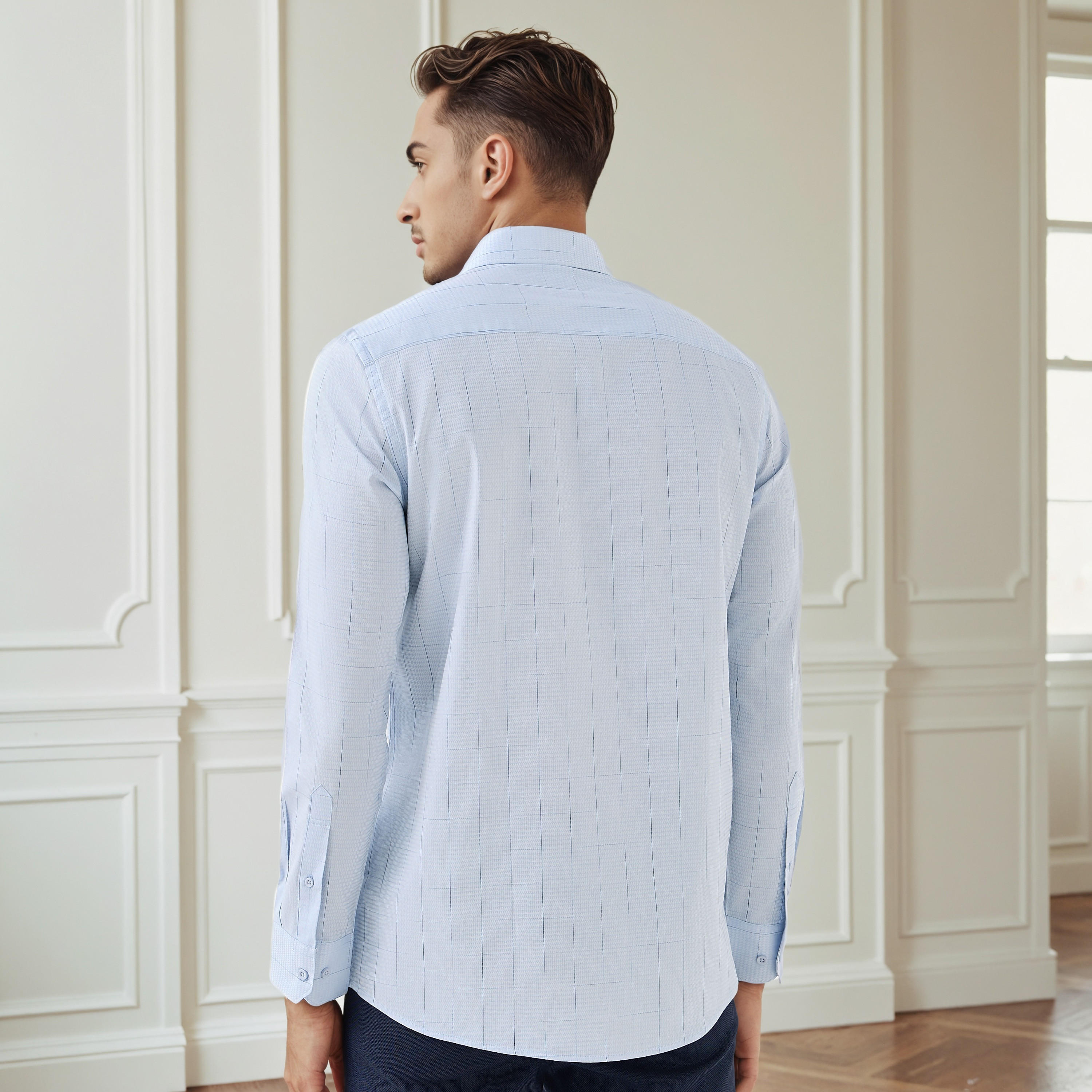 Men Regular Fit Collared Textured Long Sleeves Shirt-men-clothing-shirts-image-3