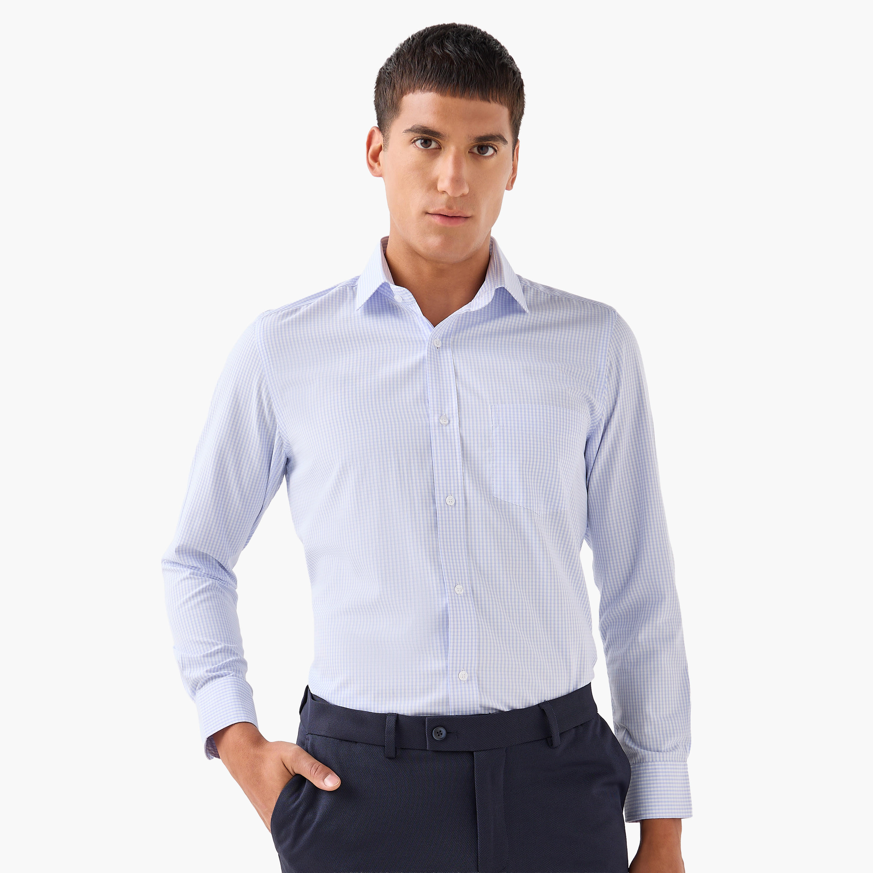 Men Regular Fit Collared Checked Long Sleeves Shirt-men-clothing-shirts-image-1