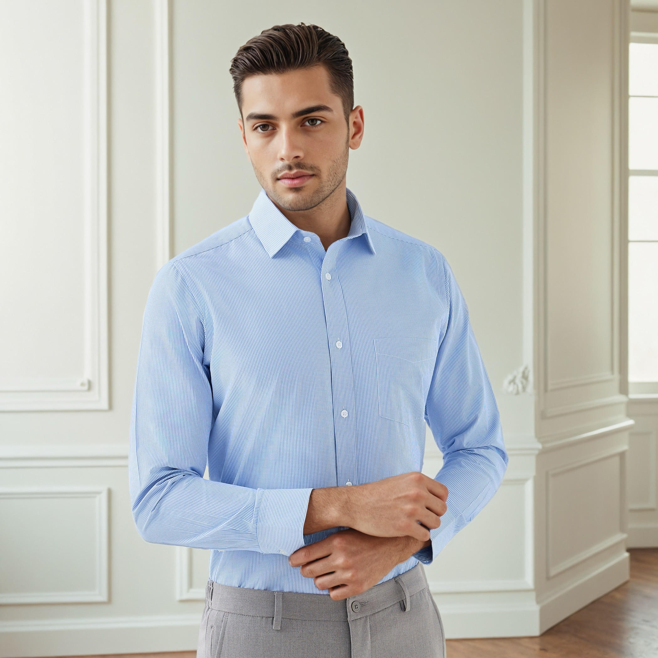 قميص كاروهات بقصة عادية وياقة وأكمام طويلة للرجال-men-clothing-shirts-image-7