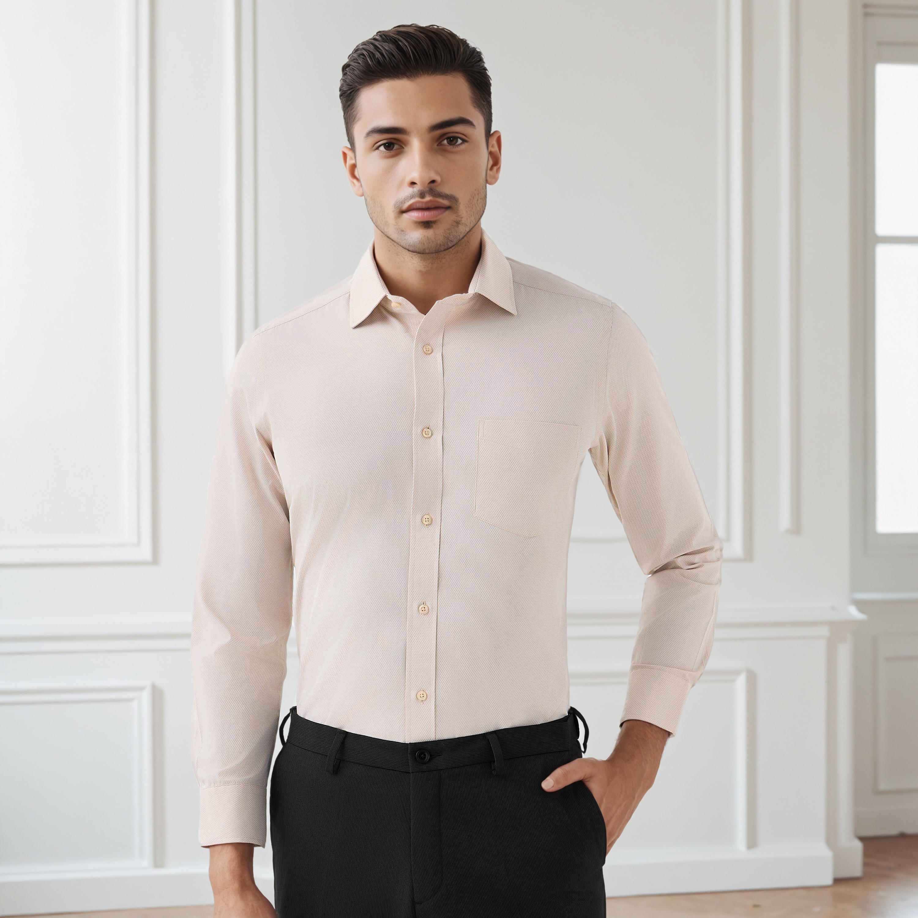 Men Regular Fit Collared Dobby Textured Long Sleeves Shirt-men-clothing-shirts-image-1