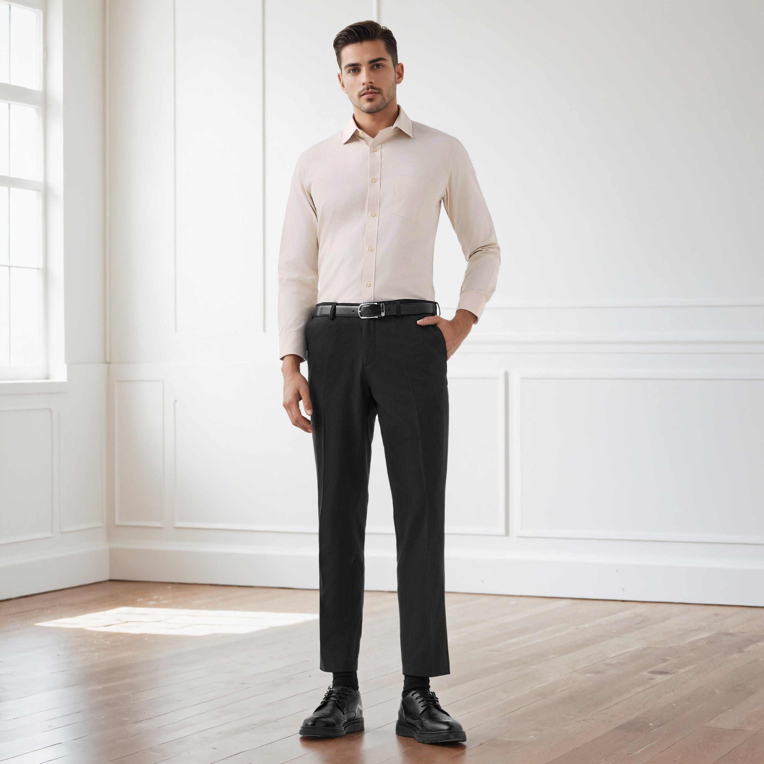 Men Regular Fit Collared Dobby Textured Long Sleeves Shirt-men-clothing-shirts-image-2