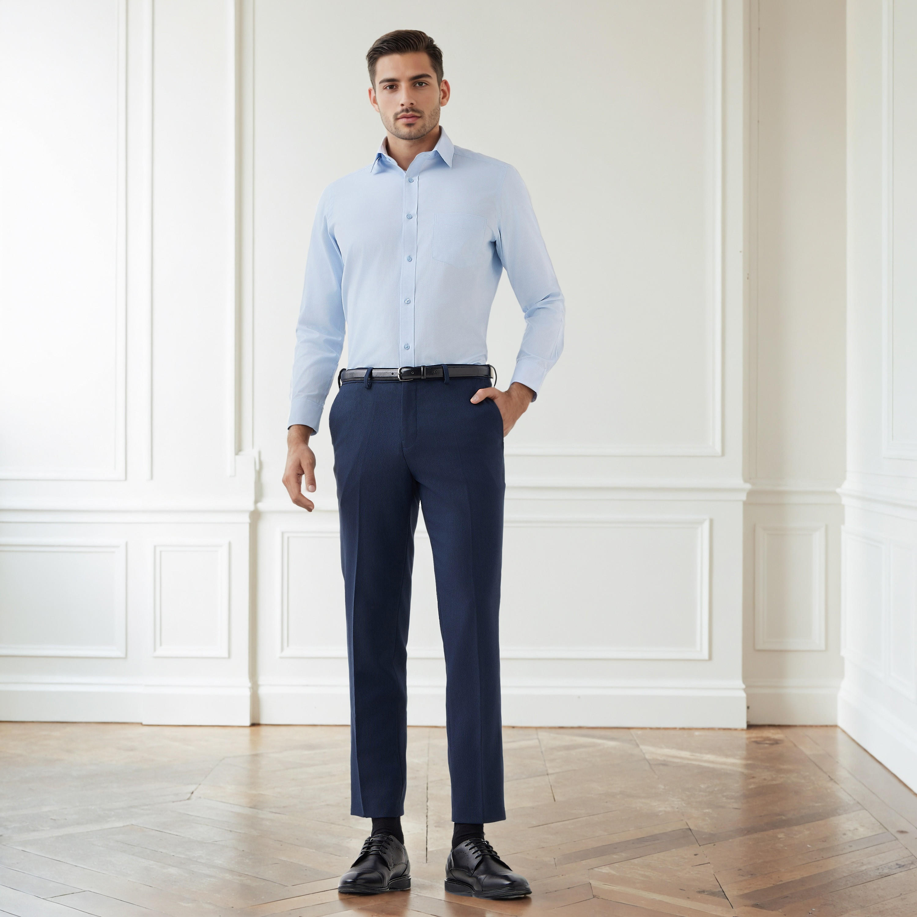 قميص دوبي بارز الملمس بياقة وقصة عادية وأكمام طويلة للرجال-men-clothing-shirts-image-3