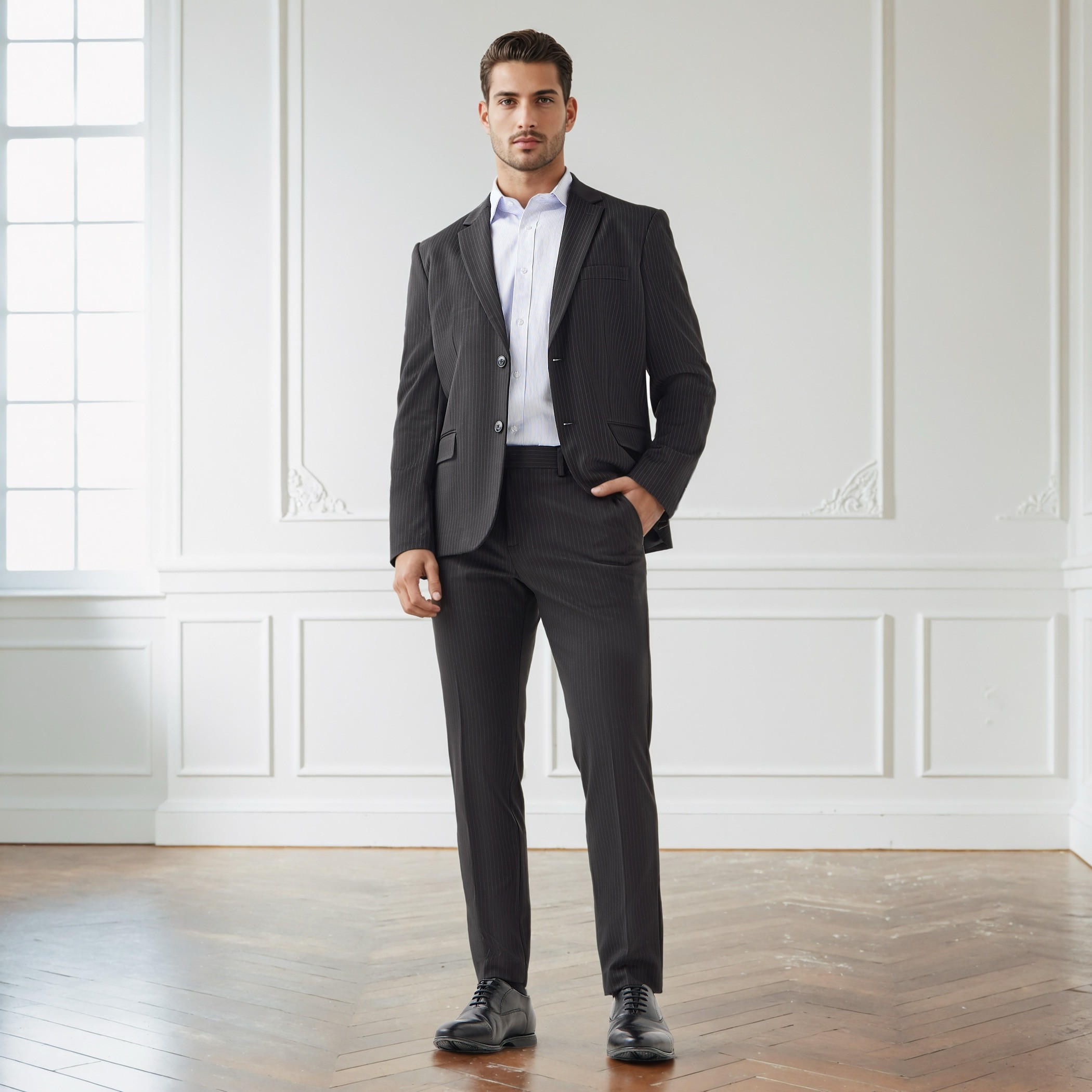 بنطلون رسمي مزيج البوليستر بقصة عادية للرجال-men-clothing-bottoms-trousersandchinos-trousers-image-3