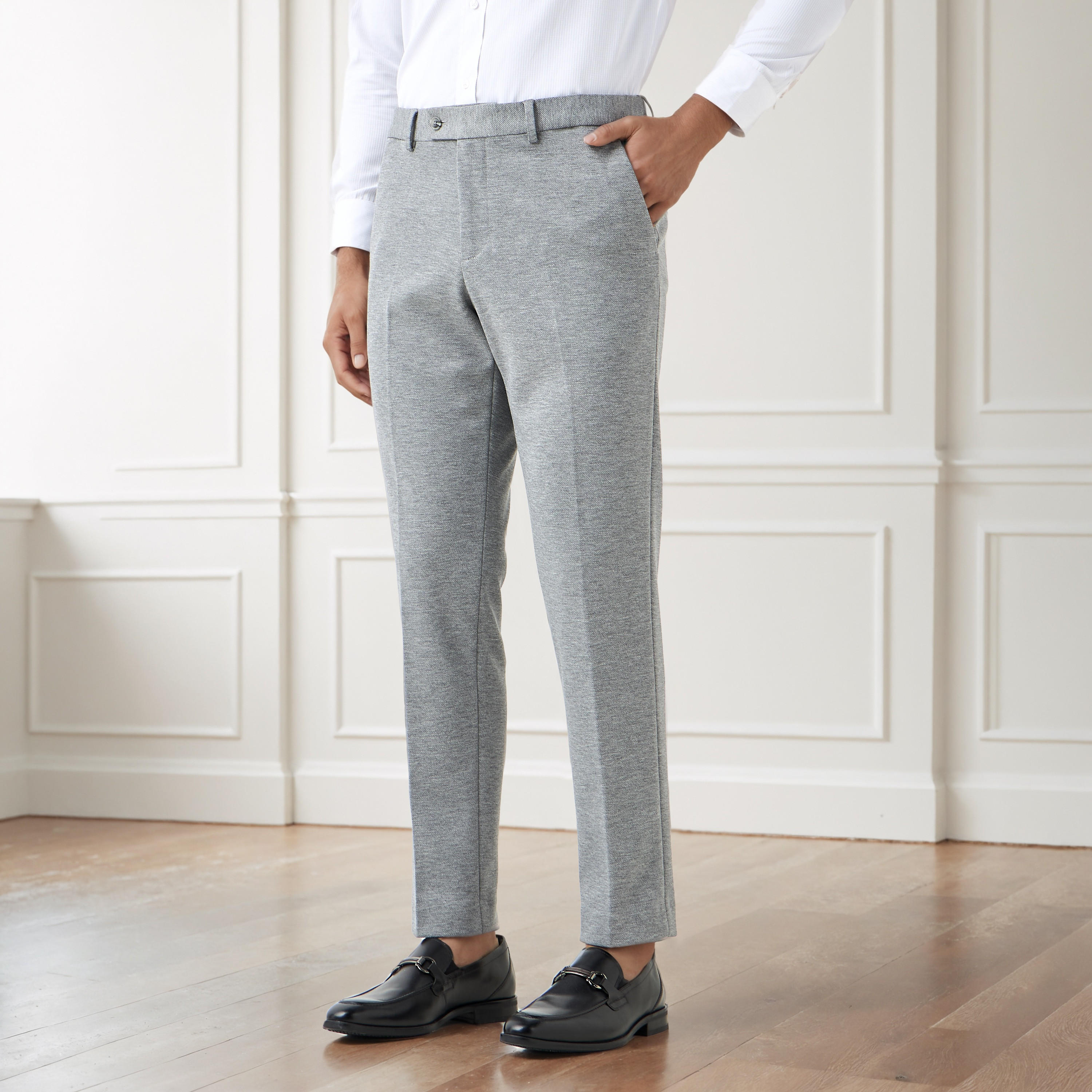 Textured Slim Fit Twill Flexi Waist Formal Trousers-men-clothing-bottoms-trousersandchinos-trousers-image-1