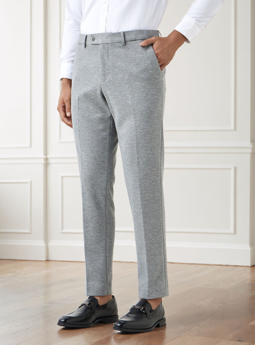Textured Slim Fit Twill Flexi Waist Formal Trousers-men-clothing-bottoms-trousersandchinos-trousers-image-1