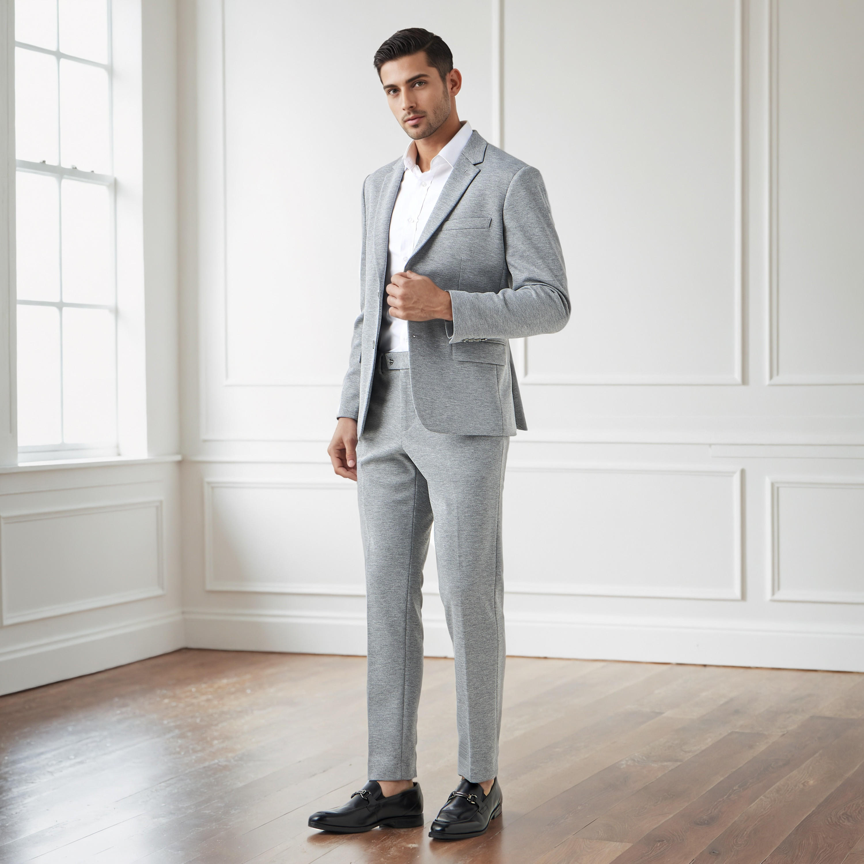 Textured Slim Fit Twill Flexi Waist Formal Trousers-men-clothing-bottoms-trousersandchinos-trousers-image-2