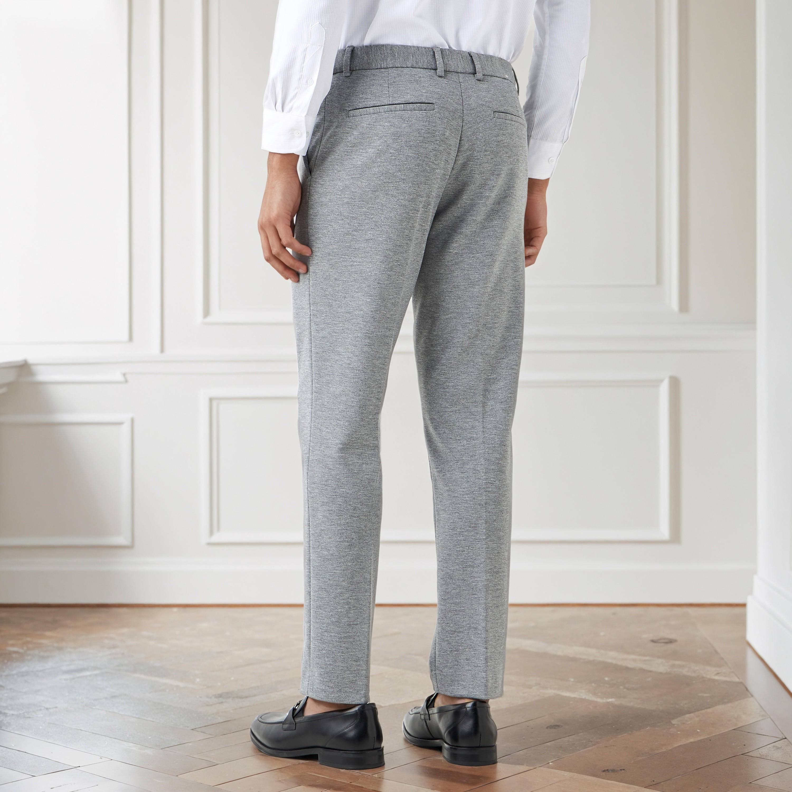 Textured Slim Fit Twill Flexi Waist Formal Trousers-men-clothing-bottoms-trousersandchinos-trousers-image-3