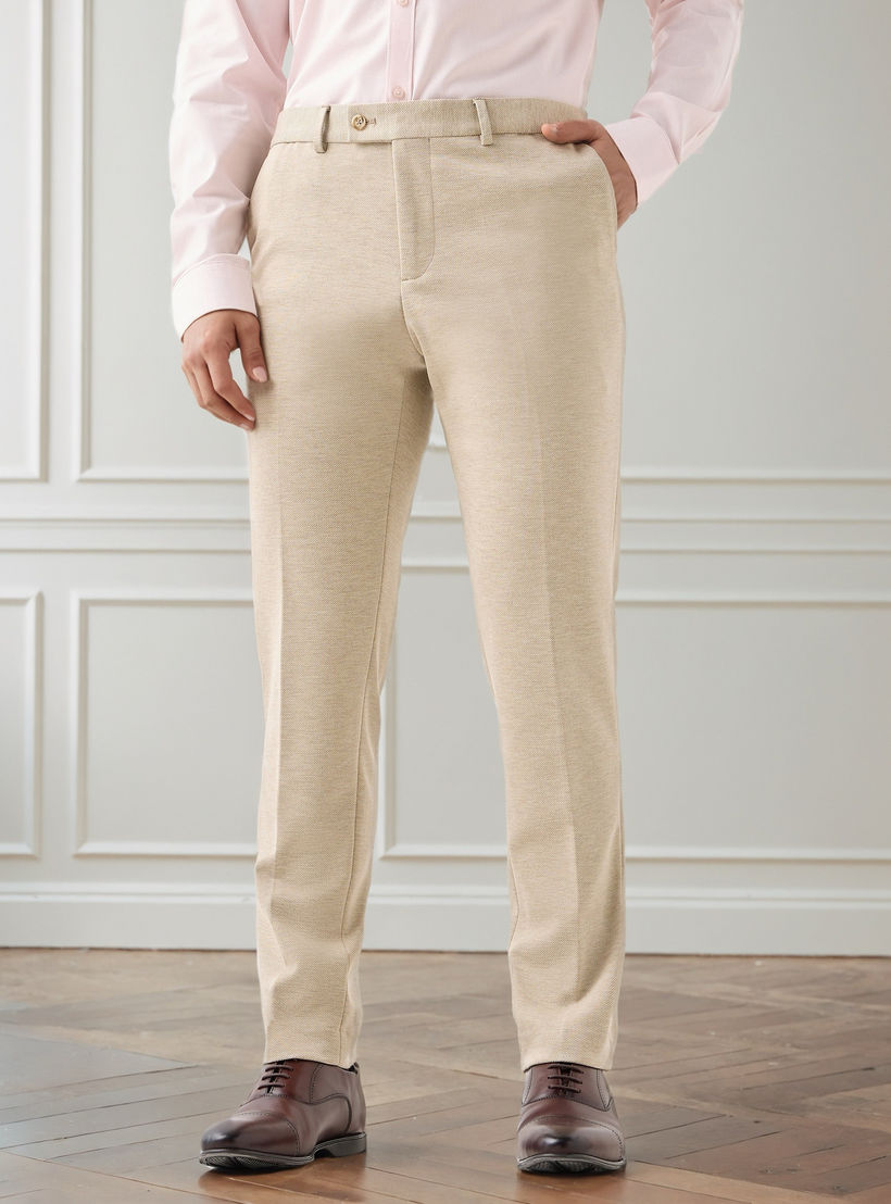 Textured Slim Fit Twill Flexi Waist Formal Trousers-men-clothing-bottoms-trousersandchinos-trousers-image-1