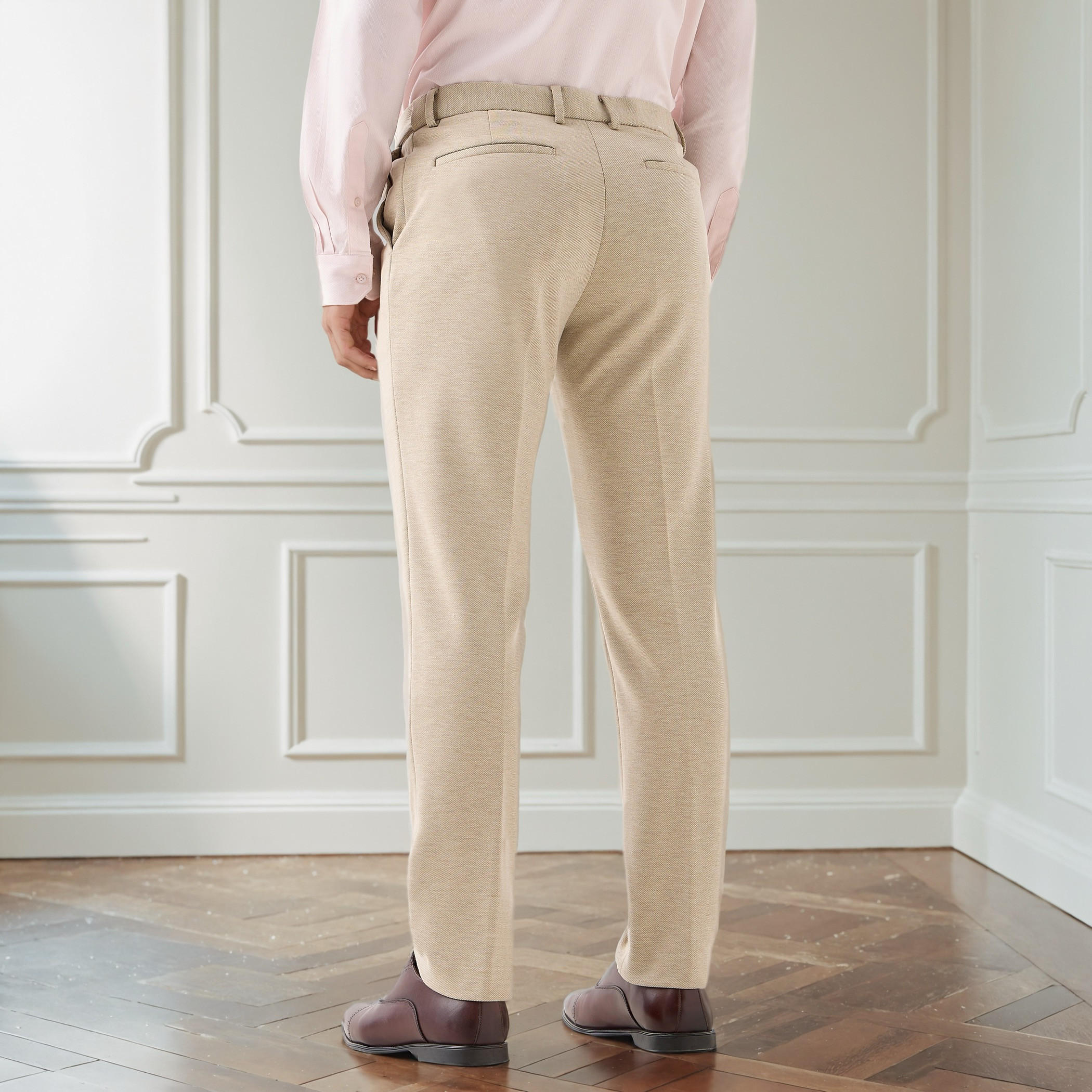 بنطلون رسمي تويل بقصة ضيقة وخصر مرن وملمس بارز-men-clothing-bottoms-trousersandchinos-trousers-image-3