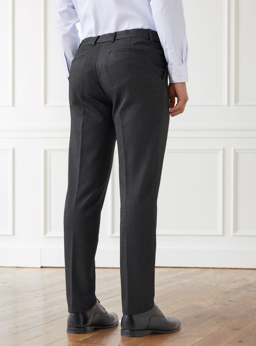 بنطلون رسمي تويل بقصة ضيقة وخصر مرن وملمس بارز-men-clothing-bottoms-trousersandchinos-trousers-image-3