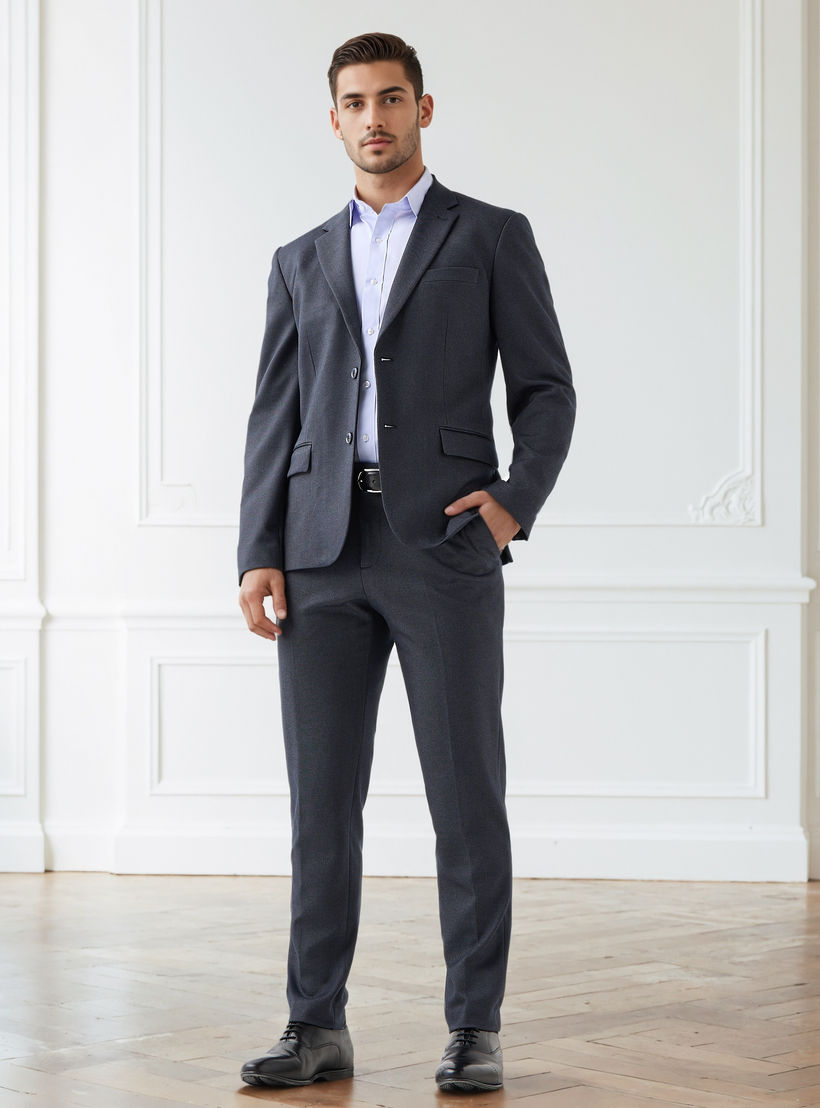 بنطلون رسمي تويل بقصة ضيقة وخصر مرن وملمس بارز-men-clothing-bottoms-trousersandchinos-trousers-image-2