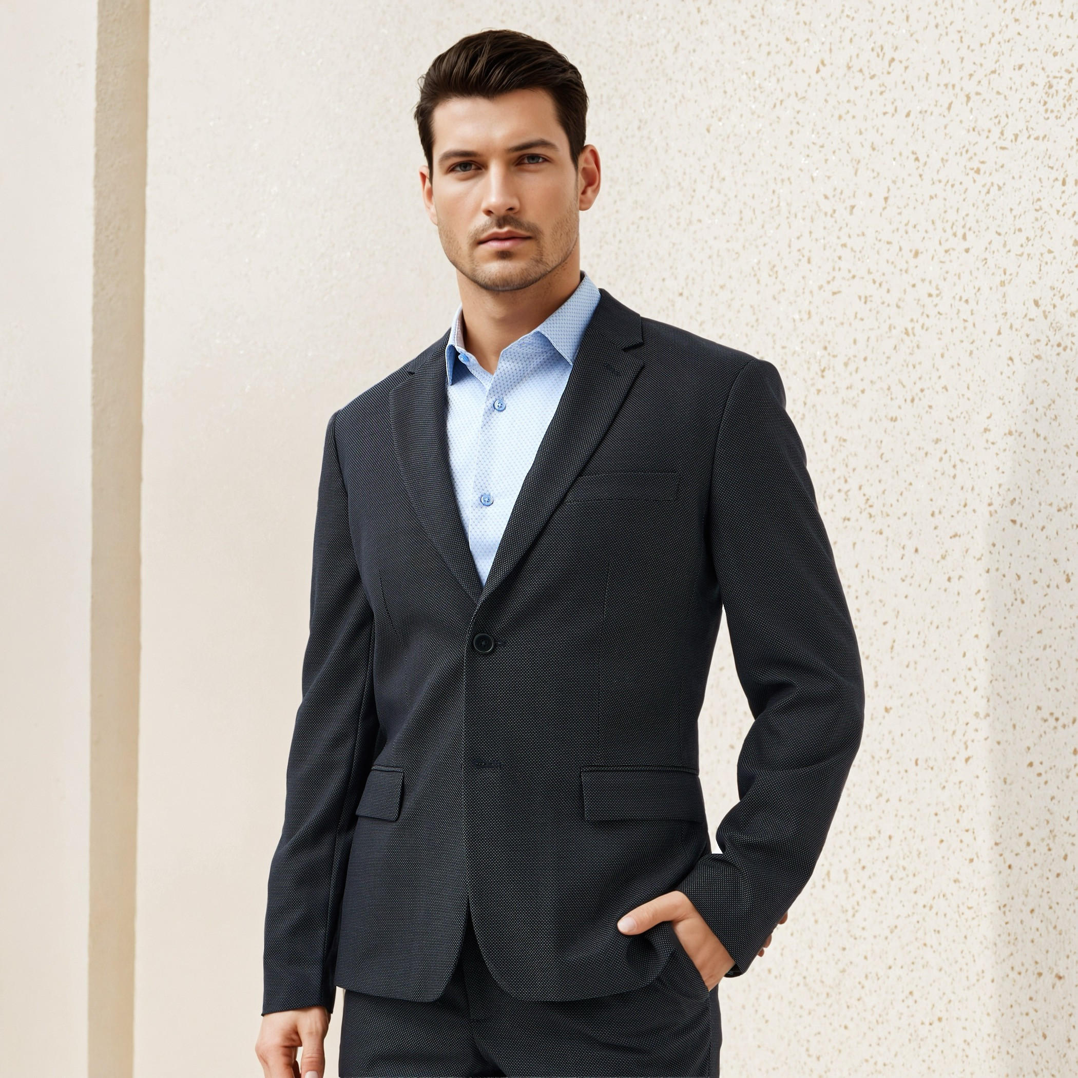 بليزر بياقة مدببة دوبي بارز الملمس-men-winterwear-jacketsandblazers-image-1