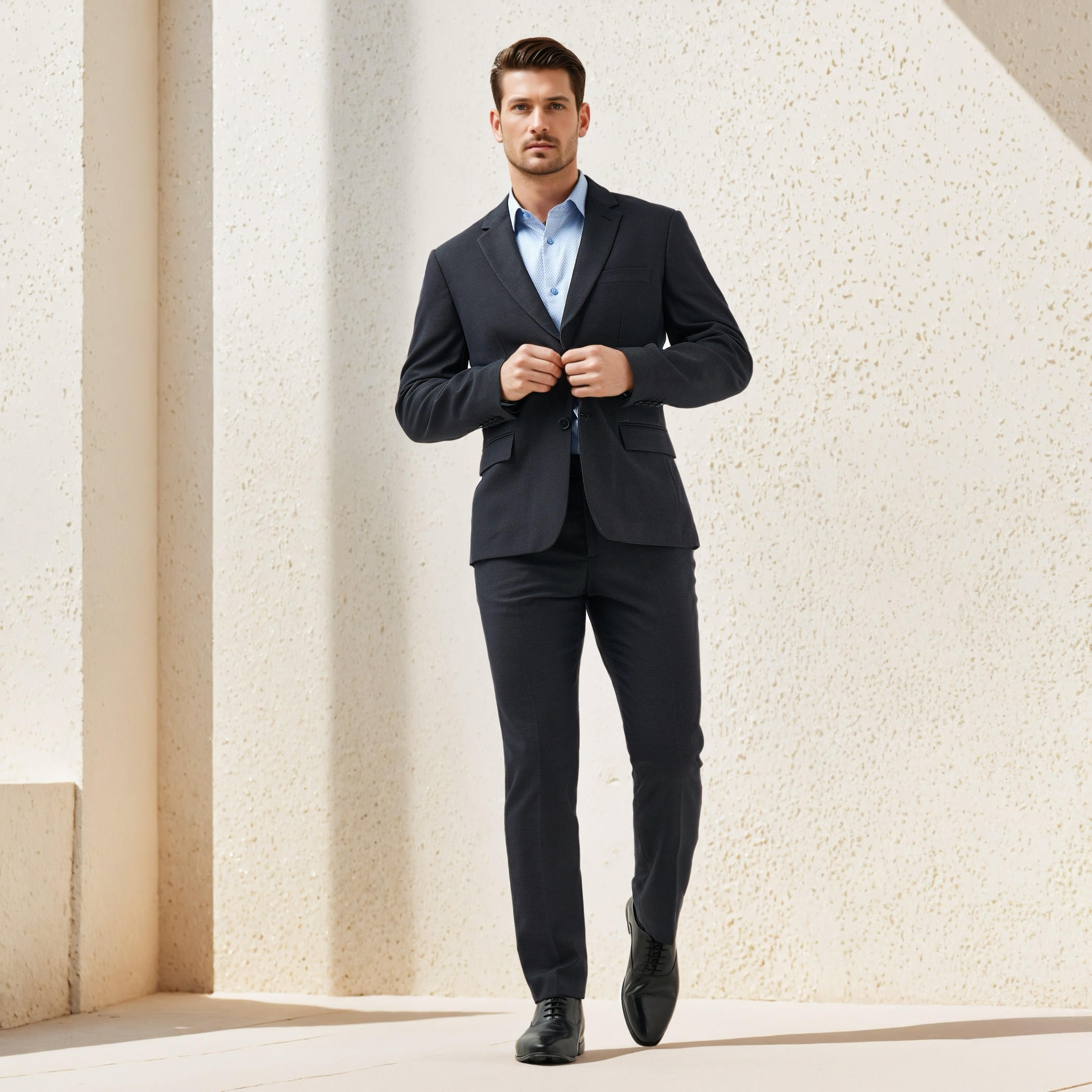 بليزر بياقة مدببة دوبي بارز الملمس-men-winterwear-jacketsandblazers-image-2