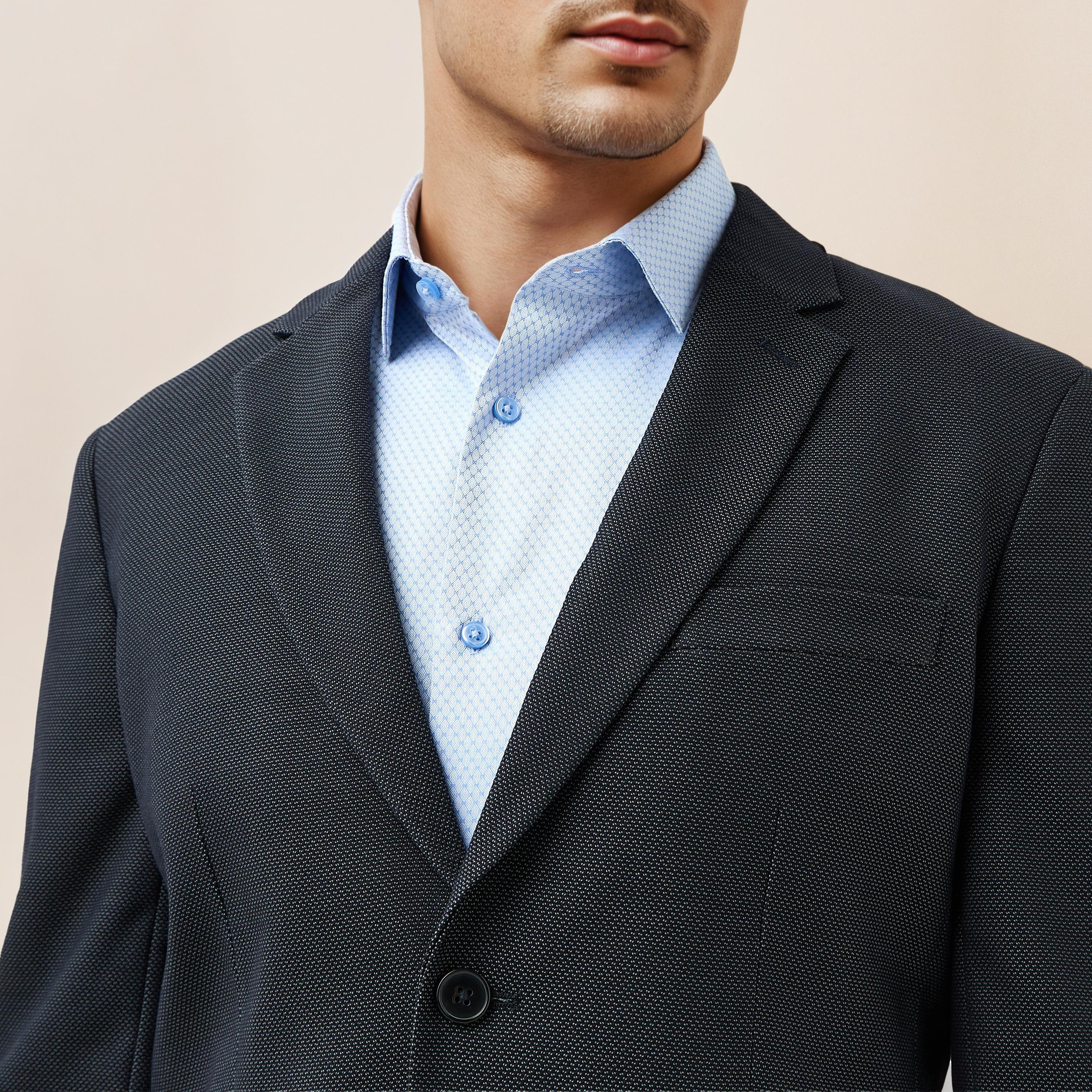 بليزر بياقة مدببة دوبي بارز الملمس-men-winterwear-jacketsandblazers-image-4