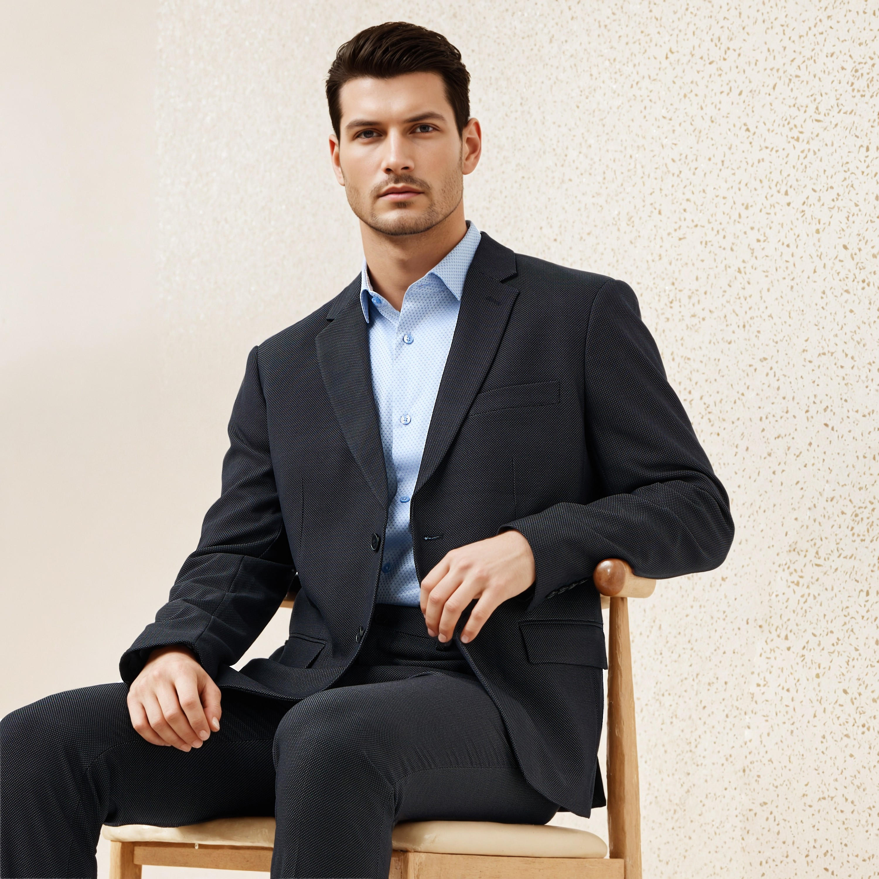 بليزر بياقة مدببة دوبي بارز الملمس-men-winterwear-jacketsandblazers-image-5