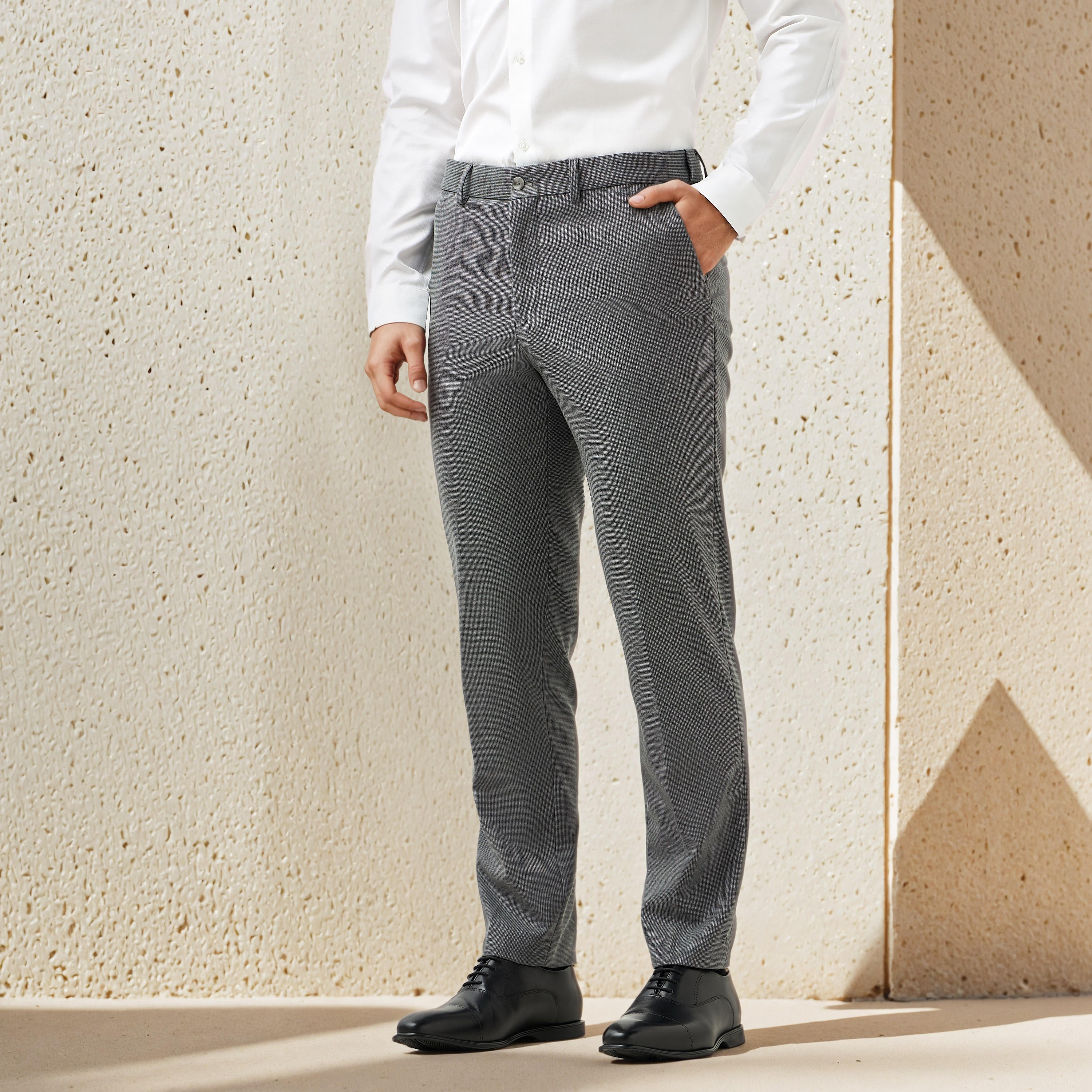 Slim Fit Dobby Flexi Waist Formal Trousers-men-clothing-bottoms-trousersandchinos-trousers-image-1