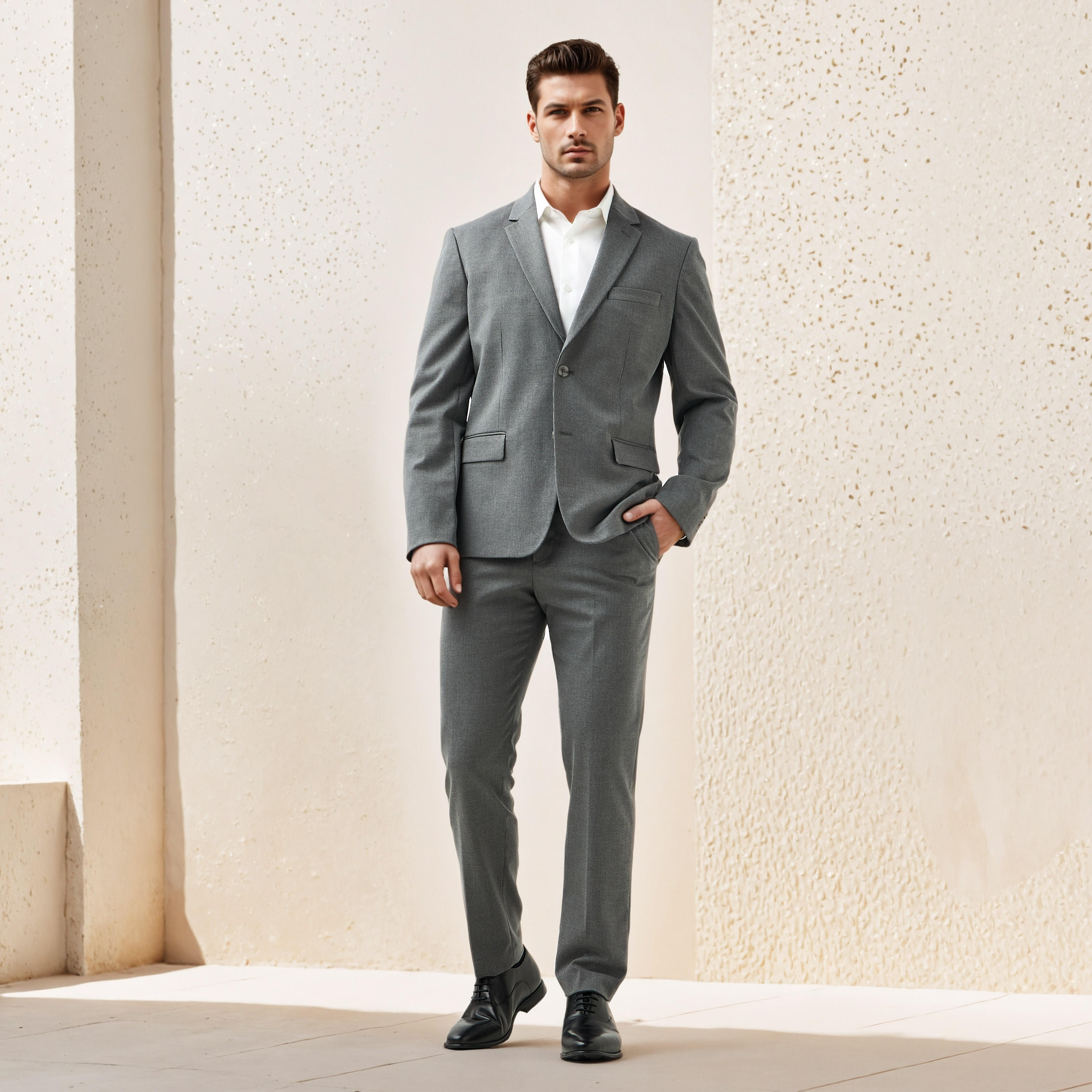 Slim Fit Dobby Flexi Waist Formal Trousers-men-clothing-bottoms-trousersandchinos-trousers-image-2